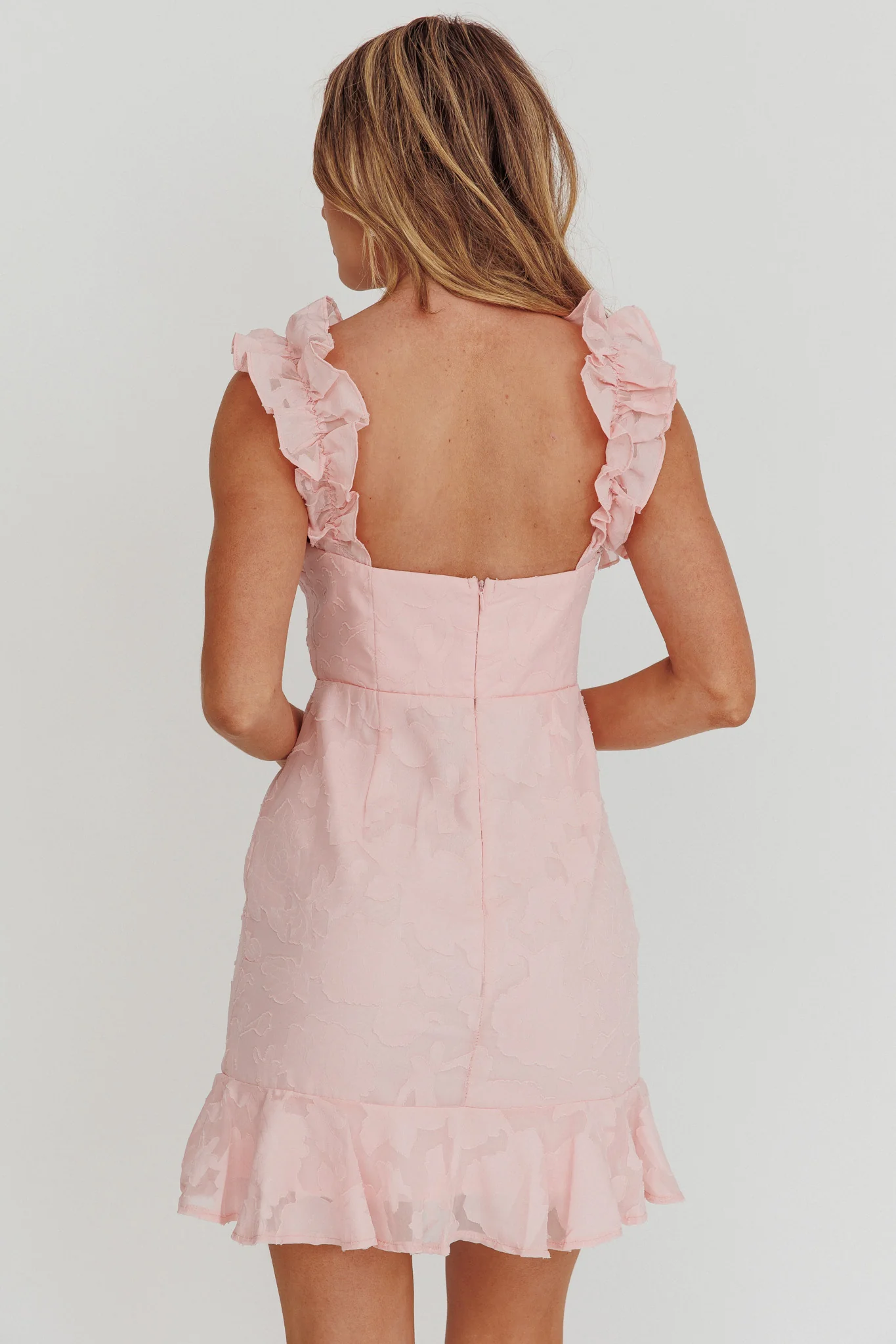 Annie Ruffle Shoulder Mini Dress Pink - Seraphlike