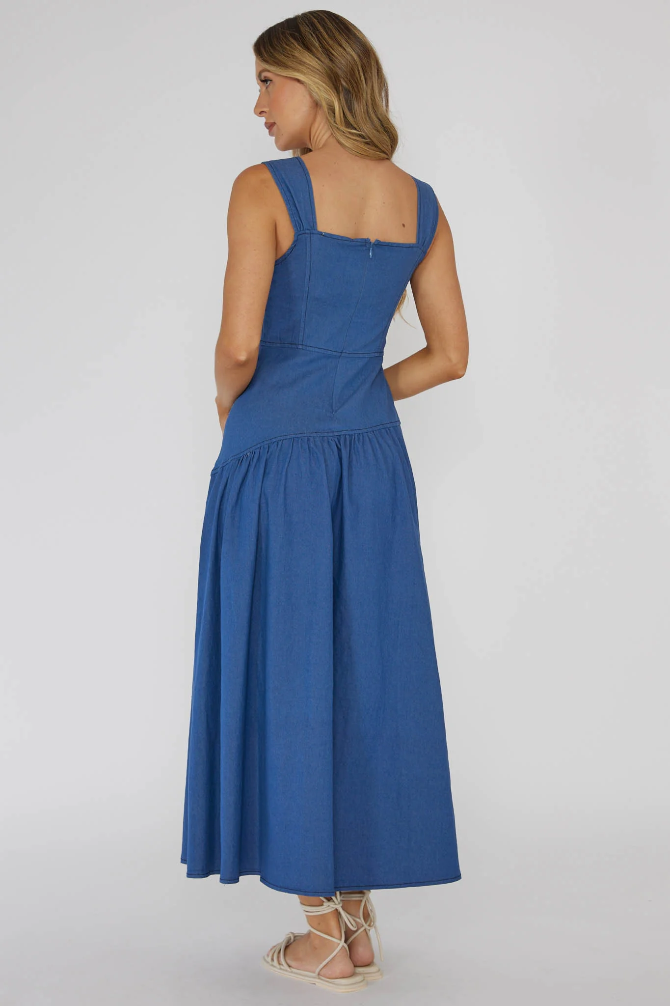 Pansy Flounce Hem Maxi Dress Blue - Seraphlike