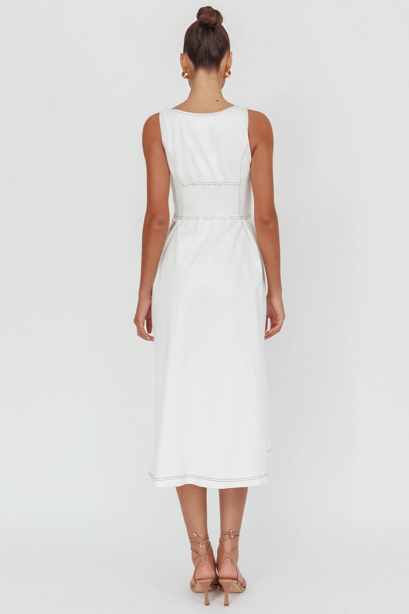 Leeli Zipper Front Midi Dress White - Seraphlike