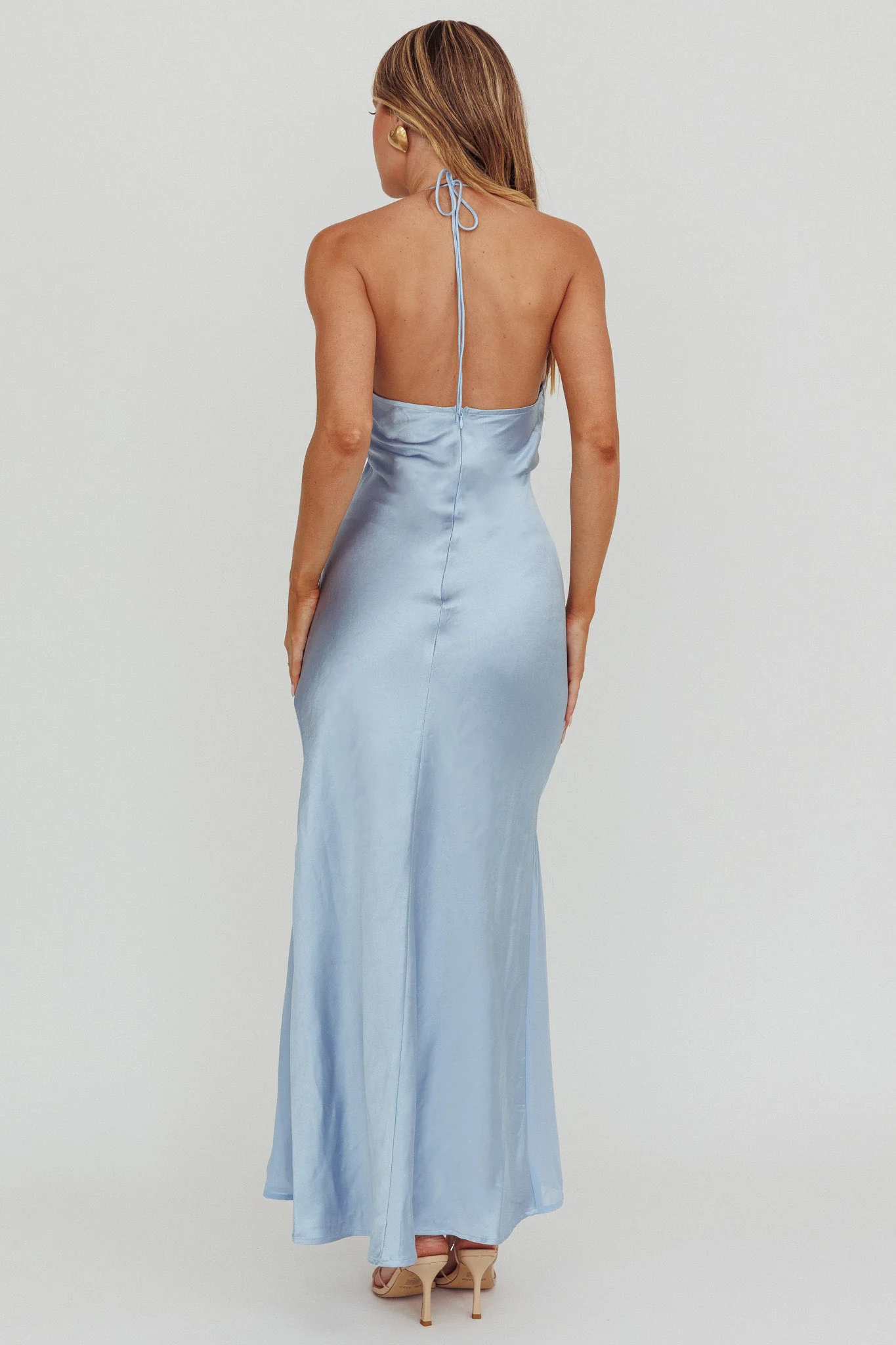 Aysah Chiffon Hem Halter Maxi Dress Light Blue - Seraphlike