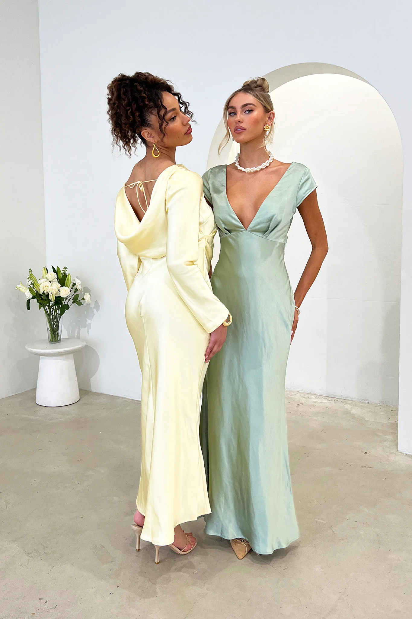 Loveland Cowl Back Midi Dress Butter - Seraphlike