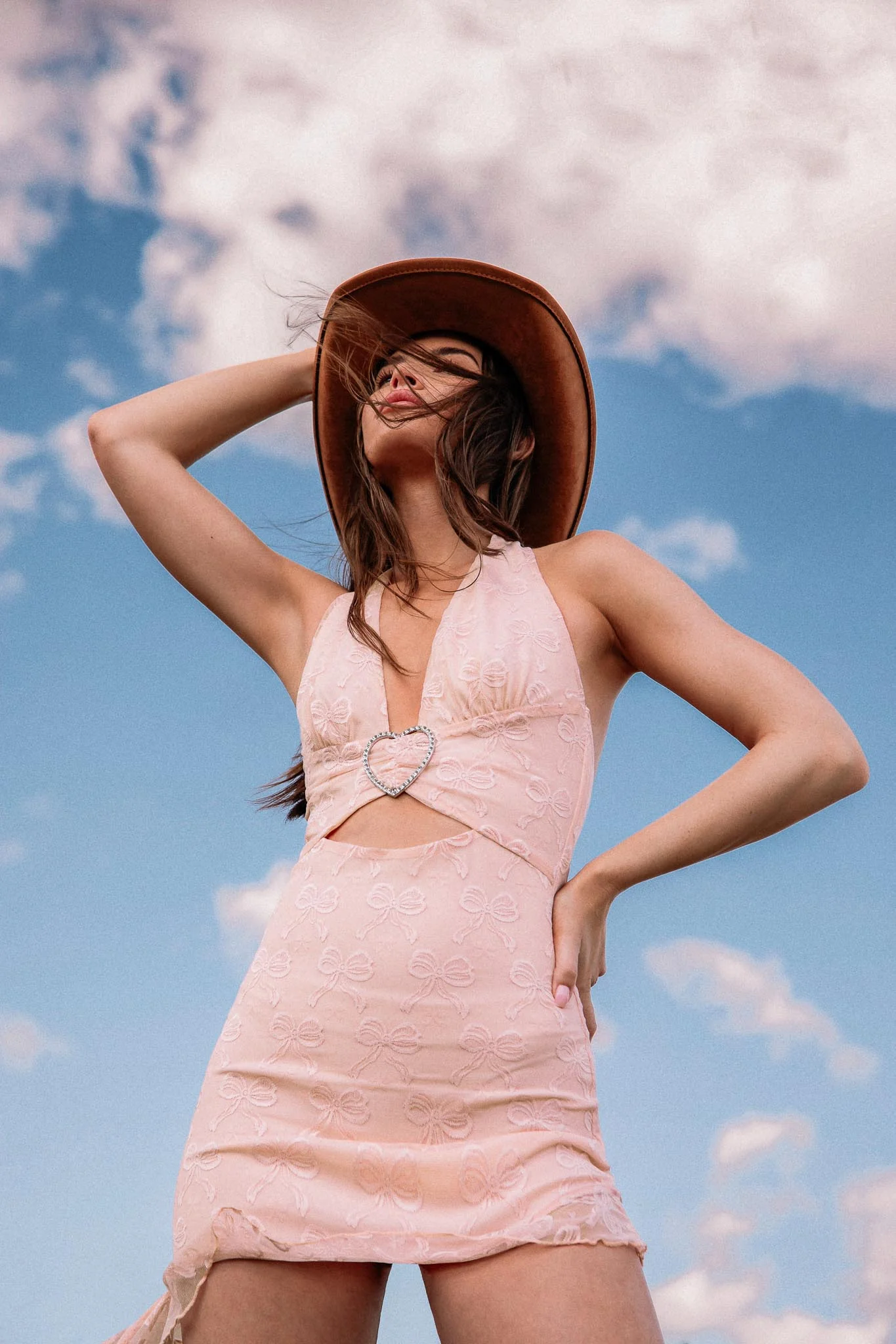 Girl Talk Diamante Heart Mini Dress Blush - Seraphlike