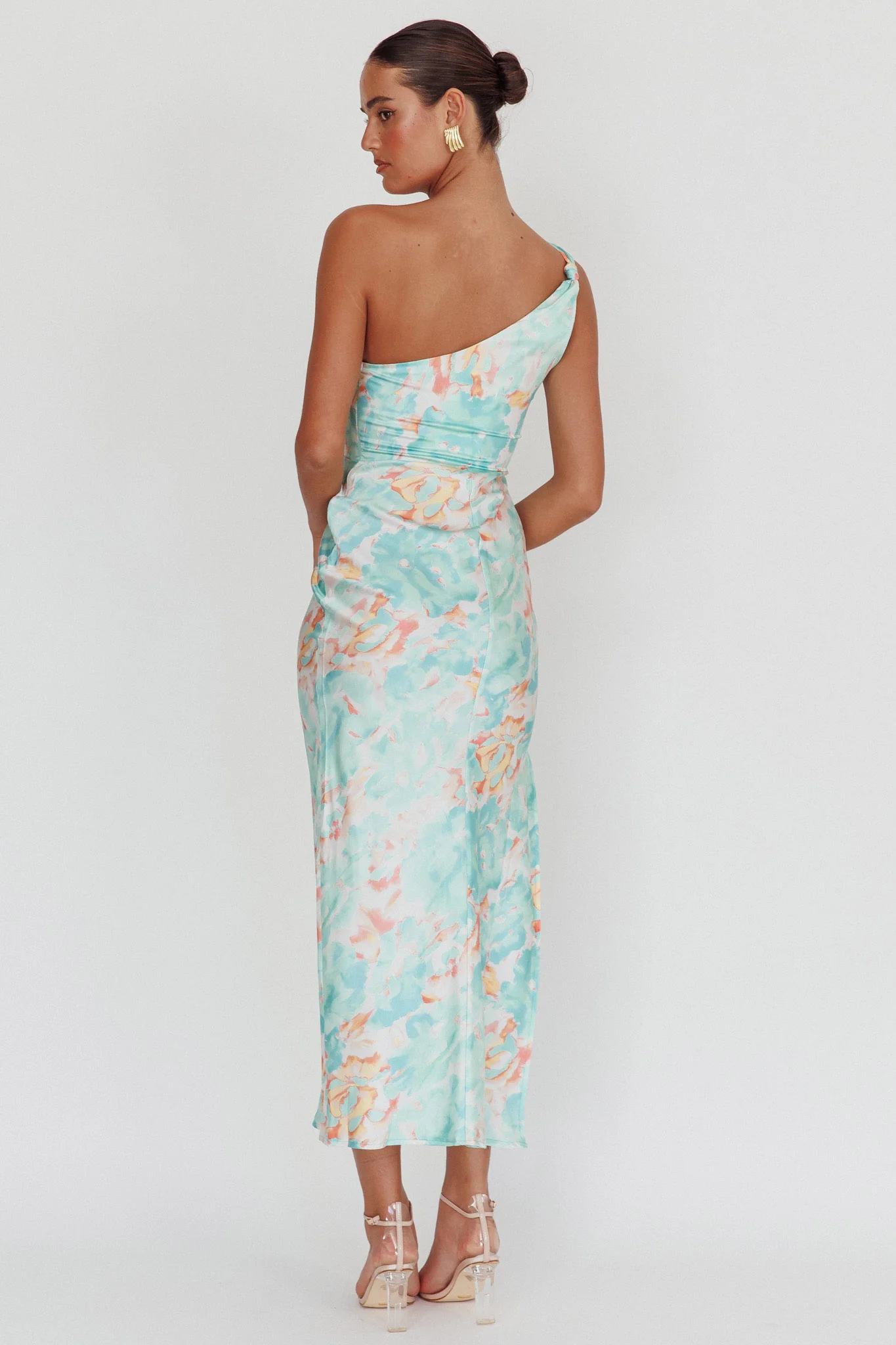 Portland One-Shoulder Maxi Dress Floral Mint - Seraphlike
