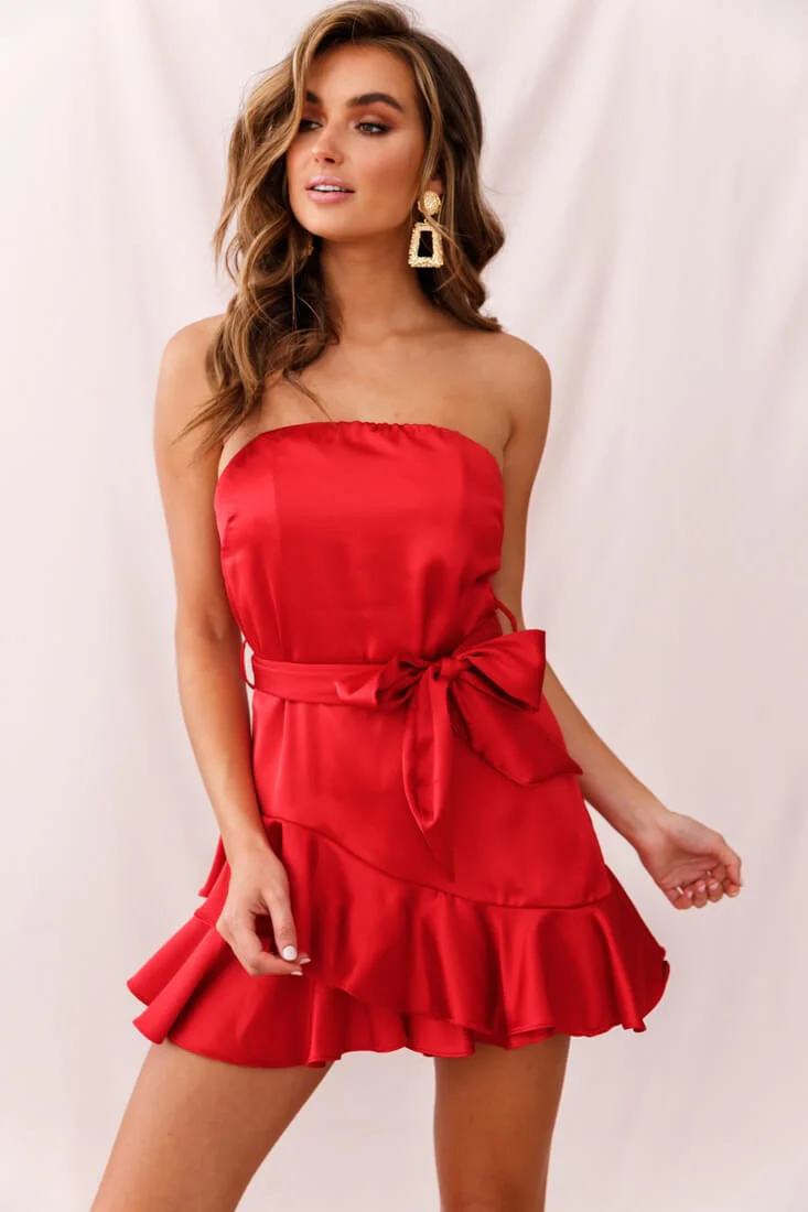 Thank U, Next Bandeau Satin Romper Red - Seraphlike