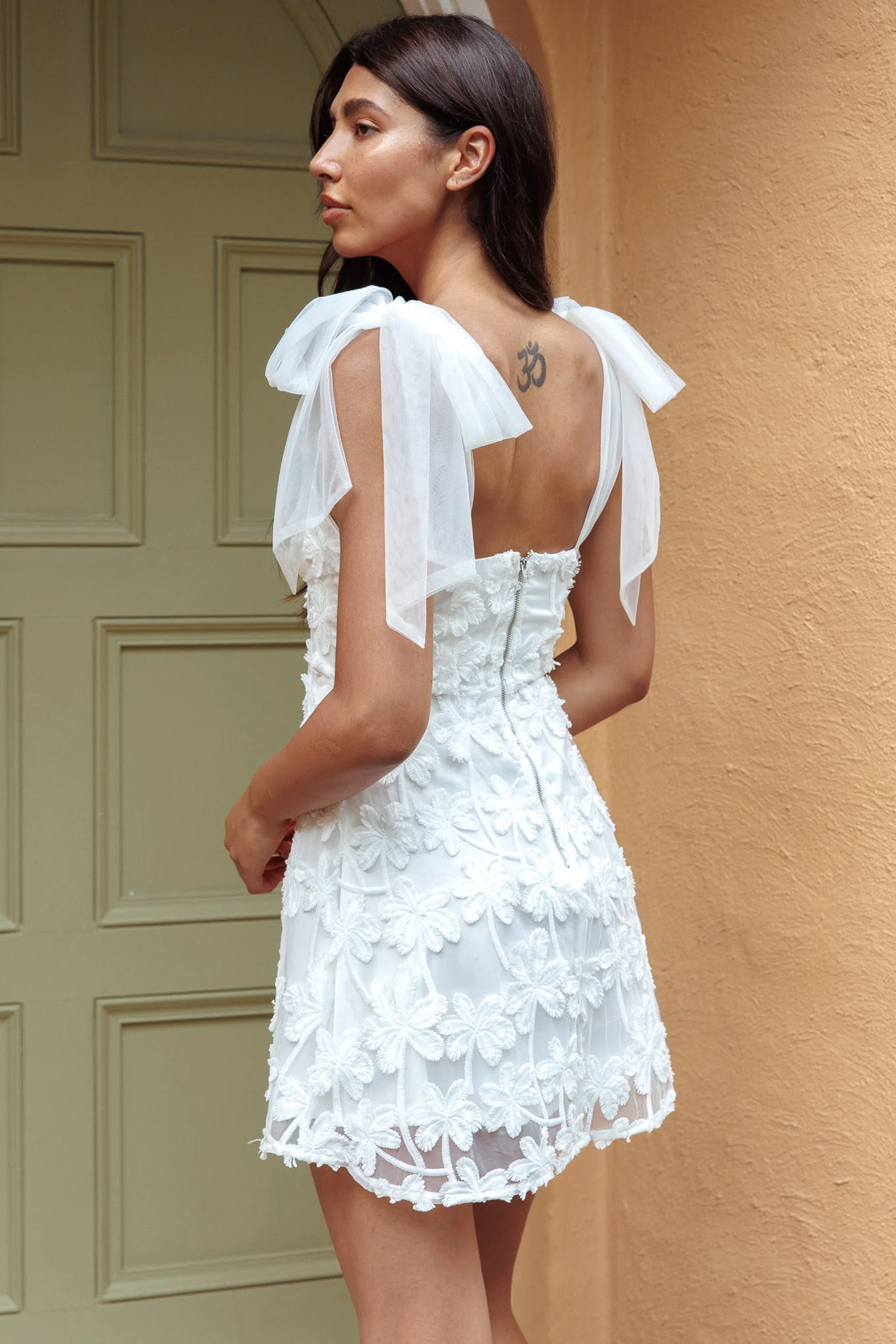 Mykonos Morning Tied Shoulder Embellished Mini Dress White - Seraphlike