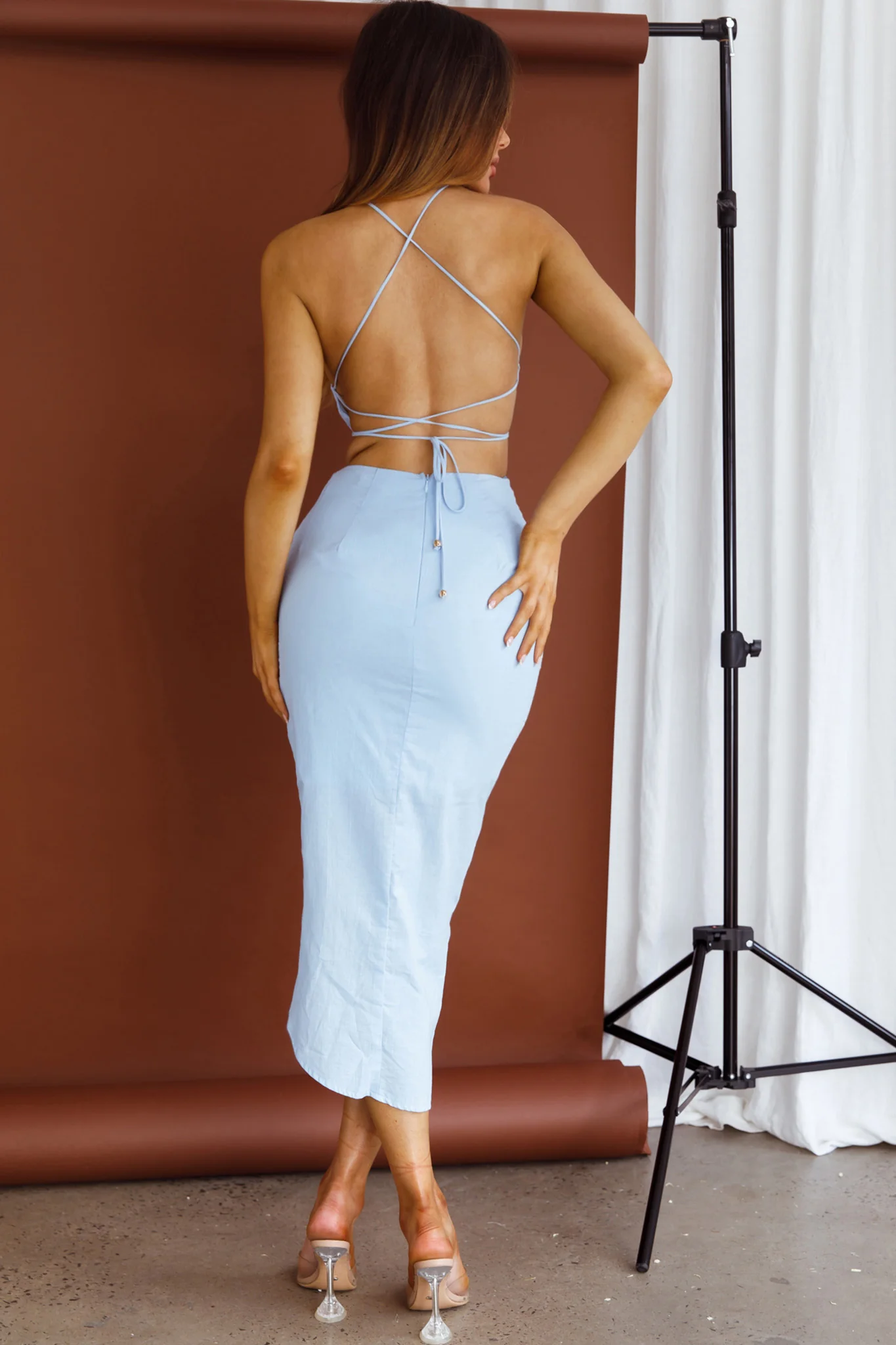 Heaven On Earth Lace-Up Back Midi Dress Blue - Seraphlike