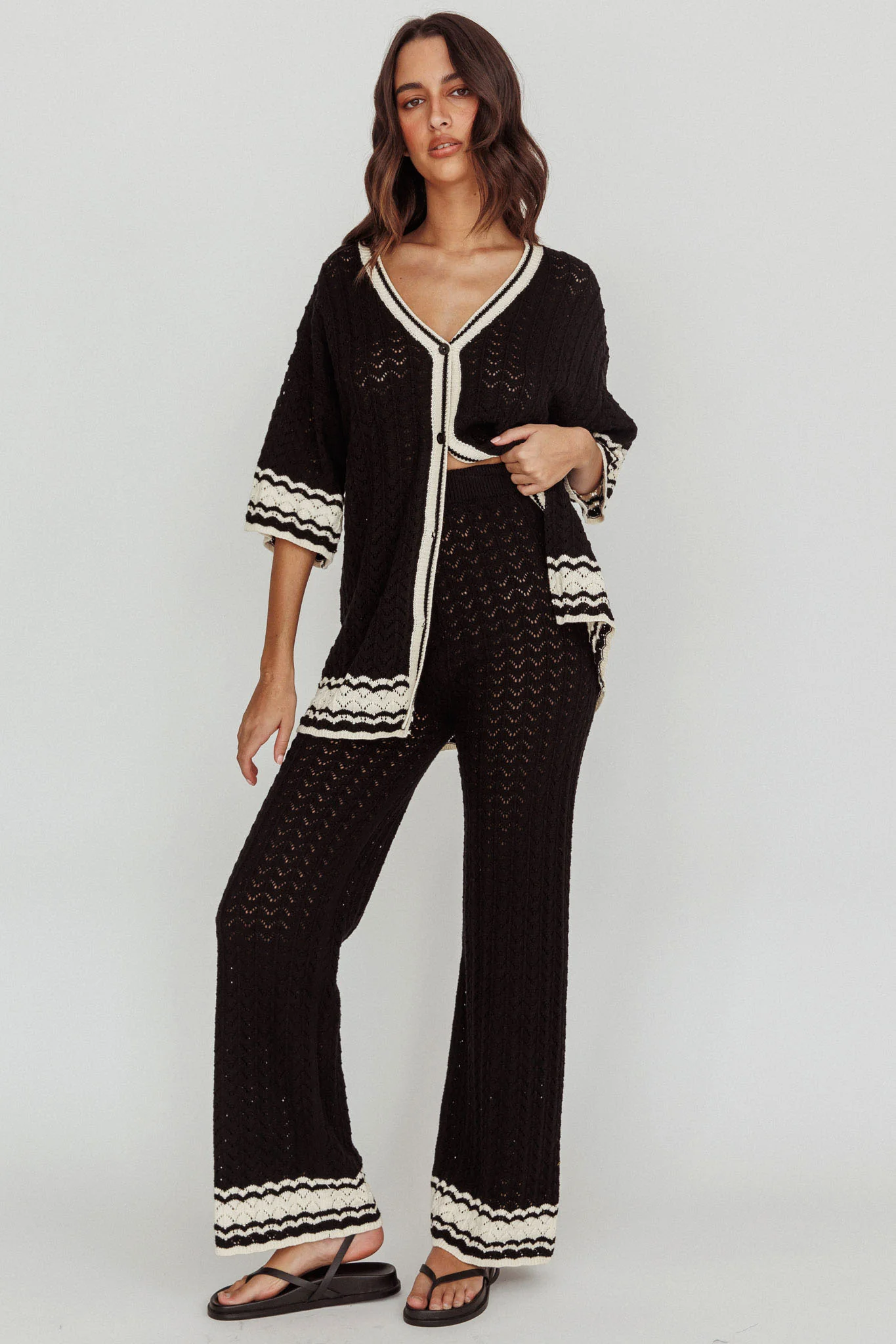 Rhodes Cotton Straight Leg Knit Pants Black - Seraphlike