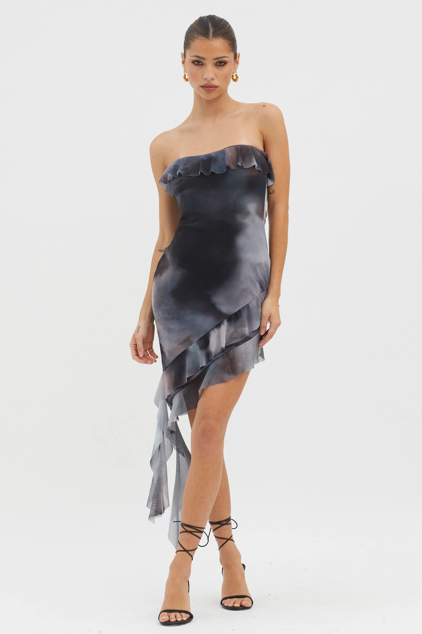 Won't Let Go Ruffle Trim Mini Dress Charcoal - Seraphlike