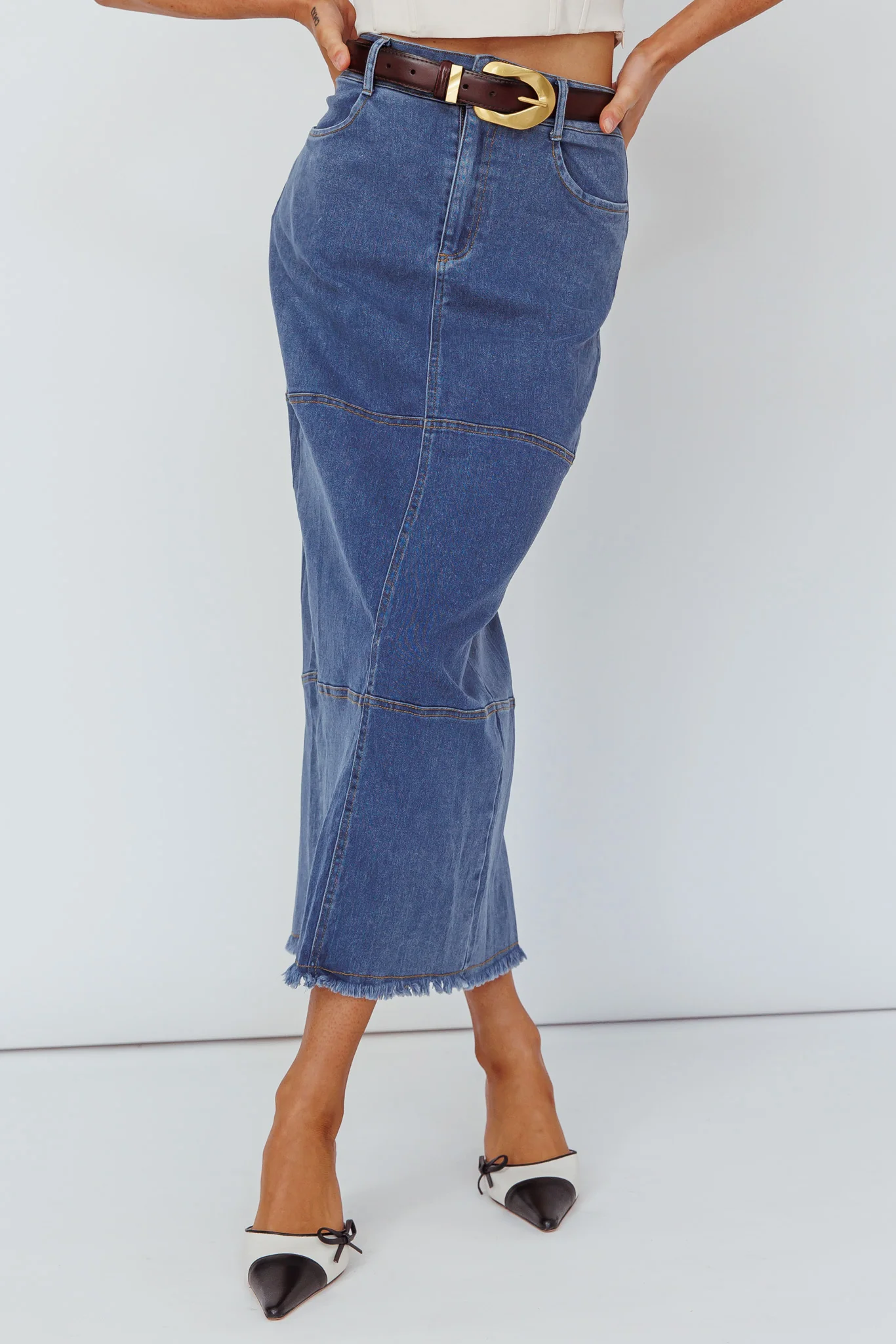 Thalia Pocket Midi Skirt Dark Blue - Seraphlike