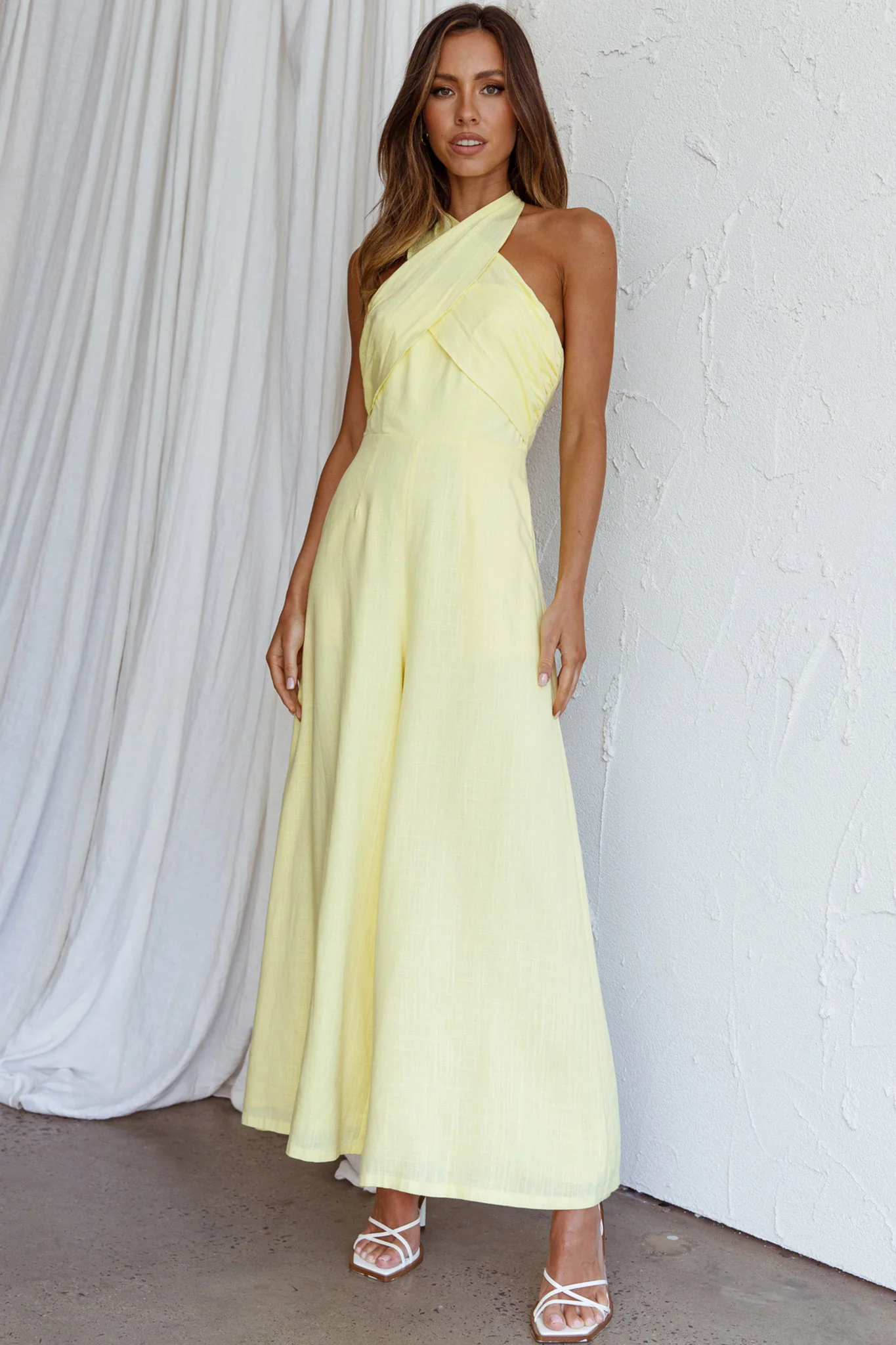 Stars Align Halterneck Jumpsuit Lemon - Seraphlike