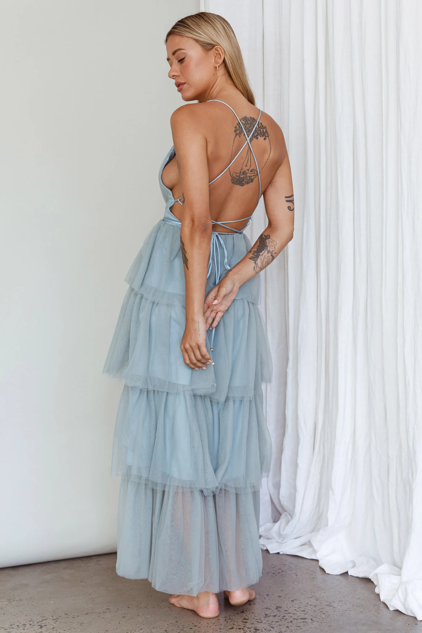 Auguste Tiered Frill Midi Dress Sage Green - Seraphlike