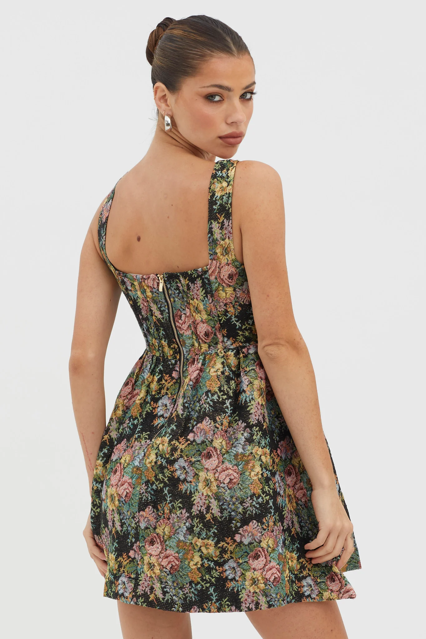 Strong Feelings A-Line Floral Embroidery Dress Black - Seraphlike