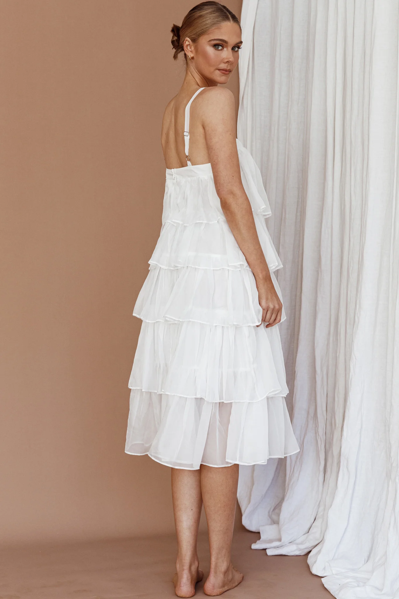 Merry Layered Frill Midi Dress White - Seraphlike