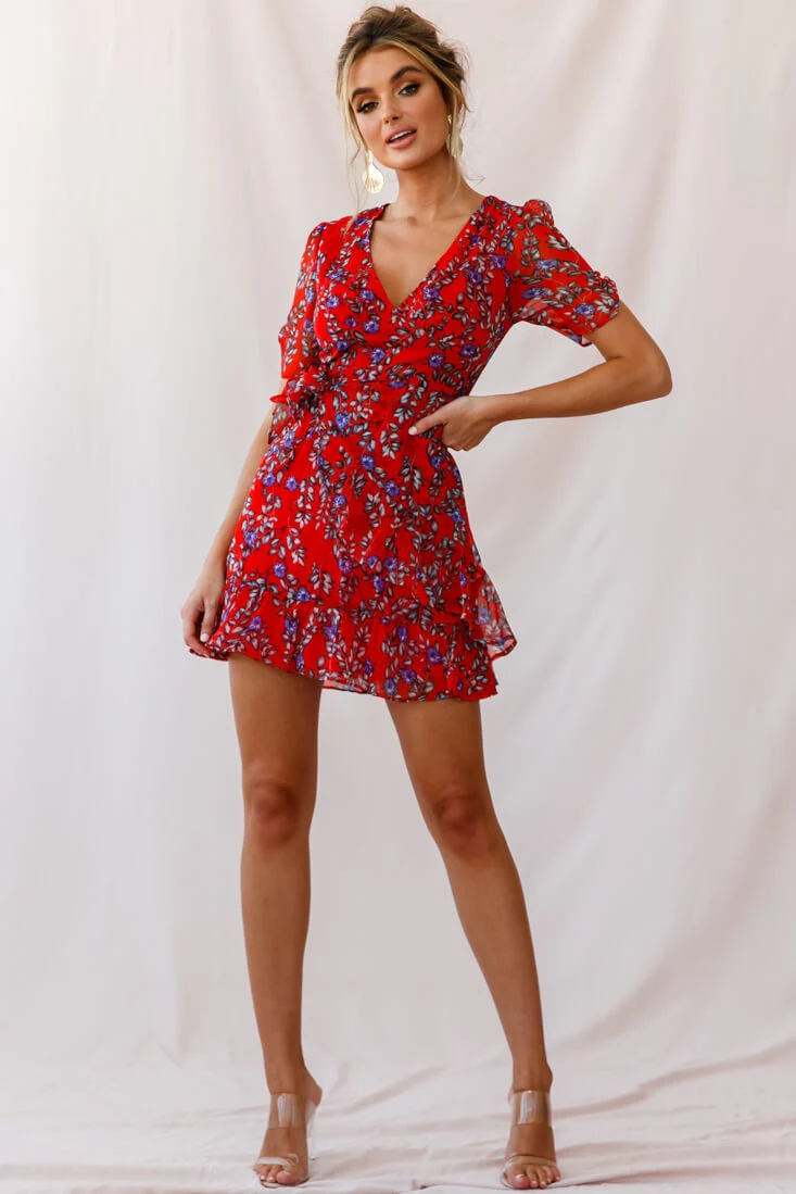 Edie V-Neck Chiffon Dress Red - Seraphlike