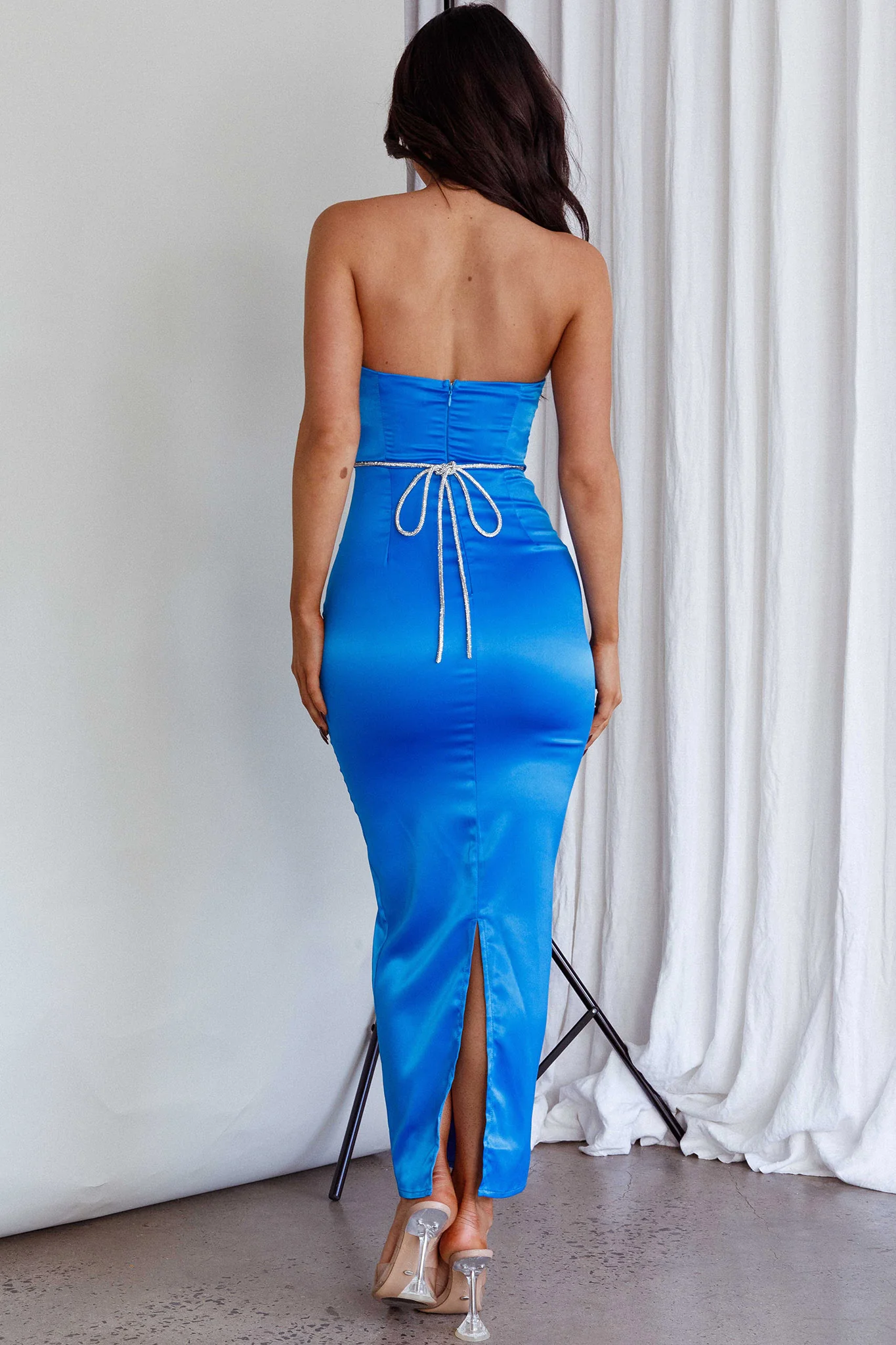 Nohemi Strapless Diamante Maxi Dress Blue - Seraphlike