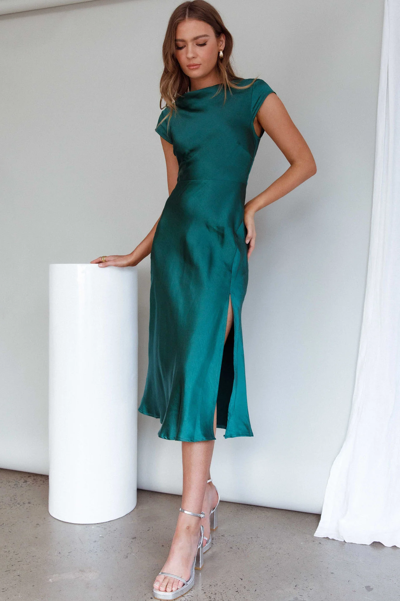 Lucinda Twist Back Midi Dress Jade - Seraphlike