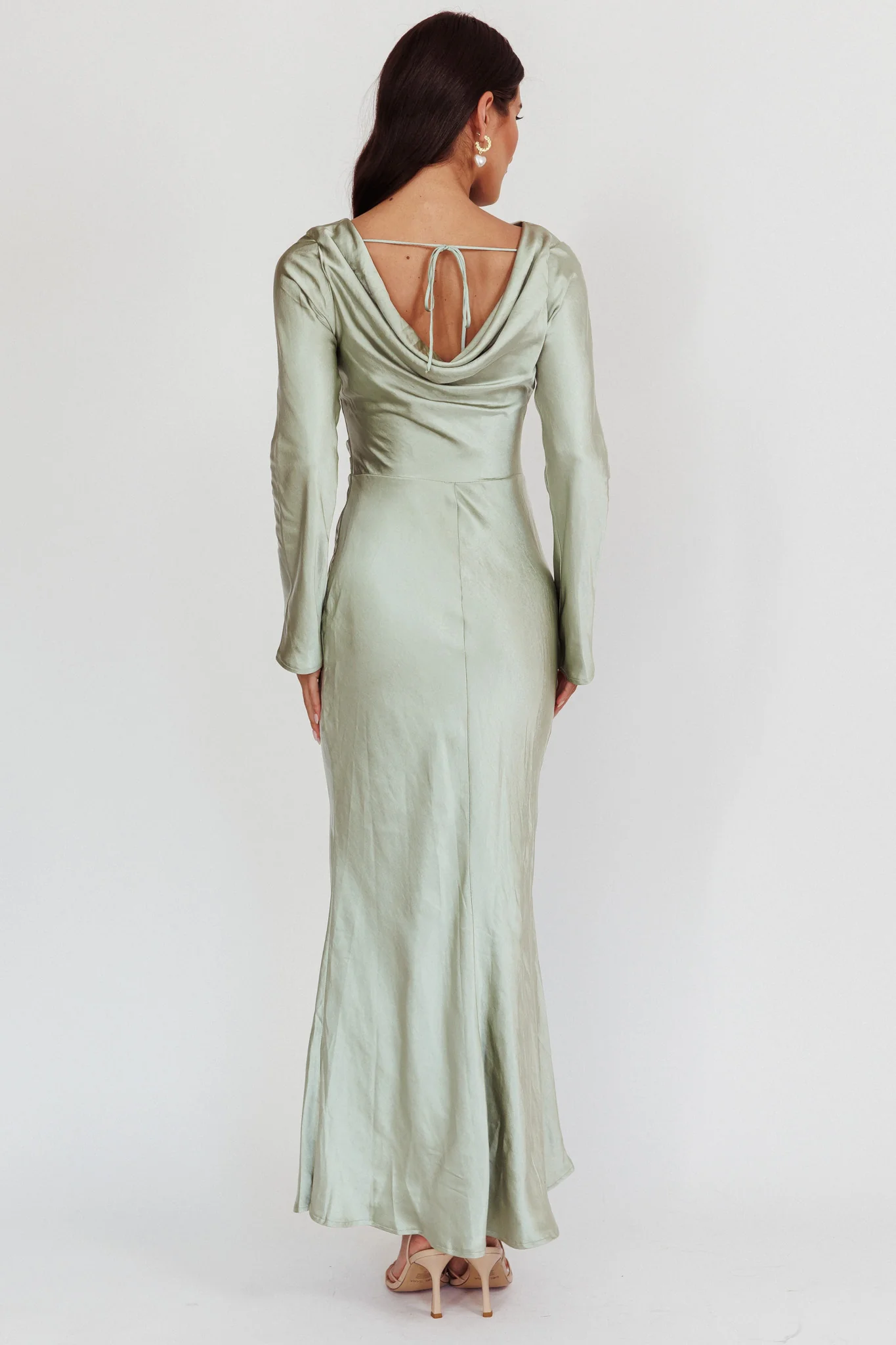 Loveland Cowl Back Midi Dress Sage - Seraphlike
