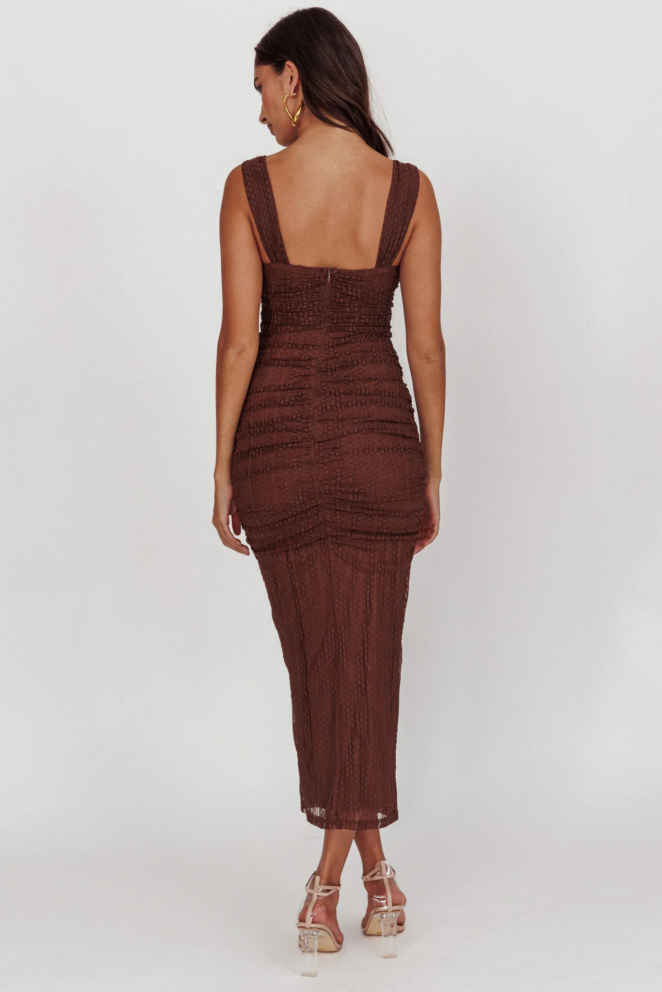 Oliana Embroidered Mesh Midi Dress Chocolate - Seraphlike