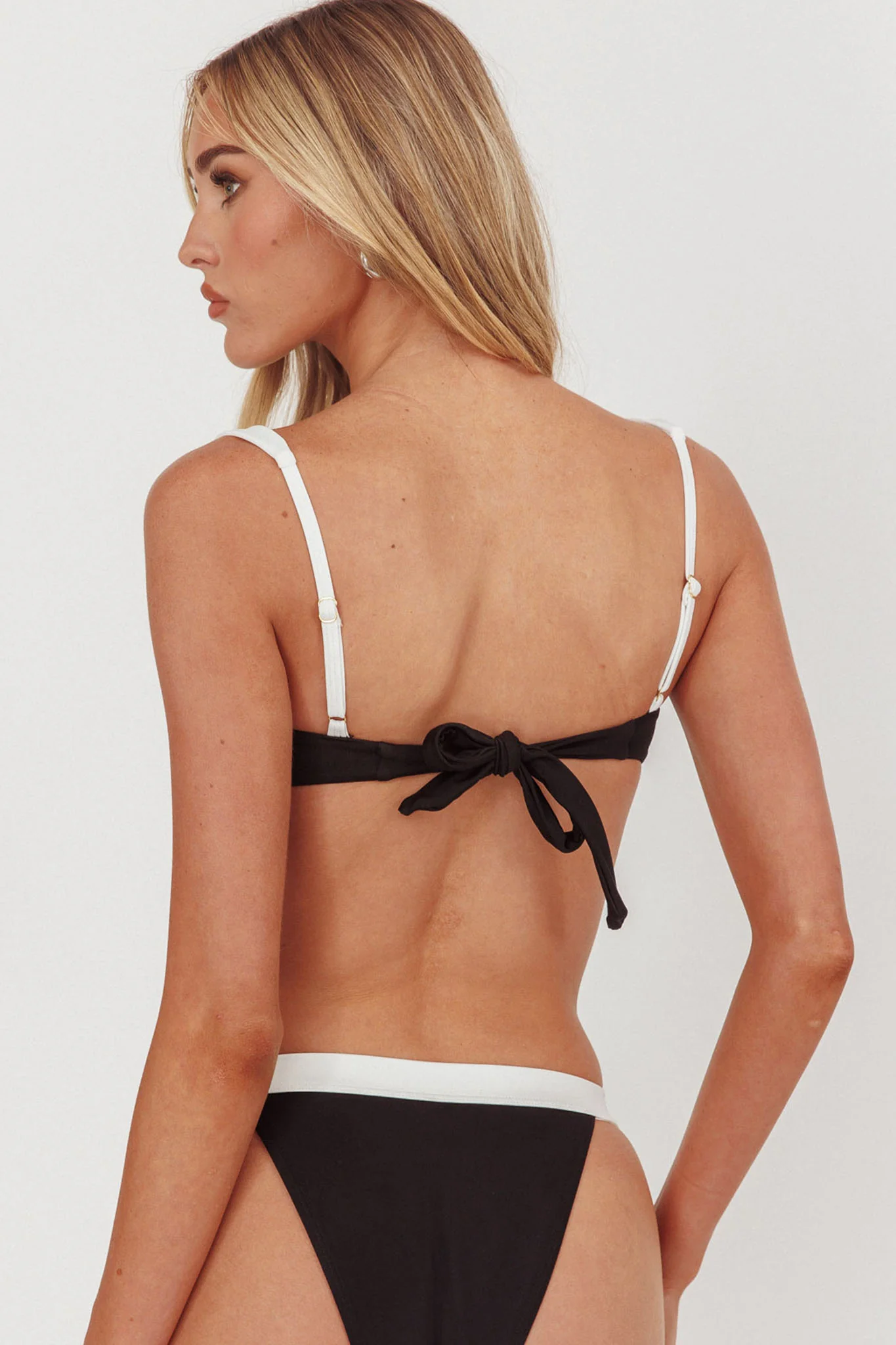 Saskia Underwire Tied Back Bikini Top Black/Off White - Seraphlike