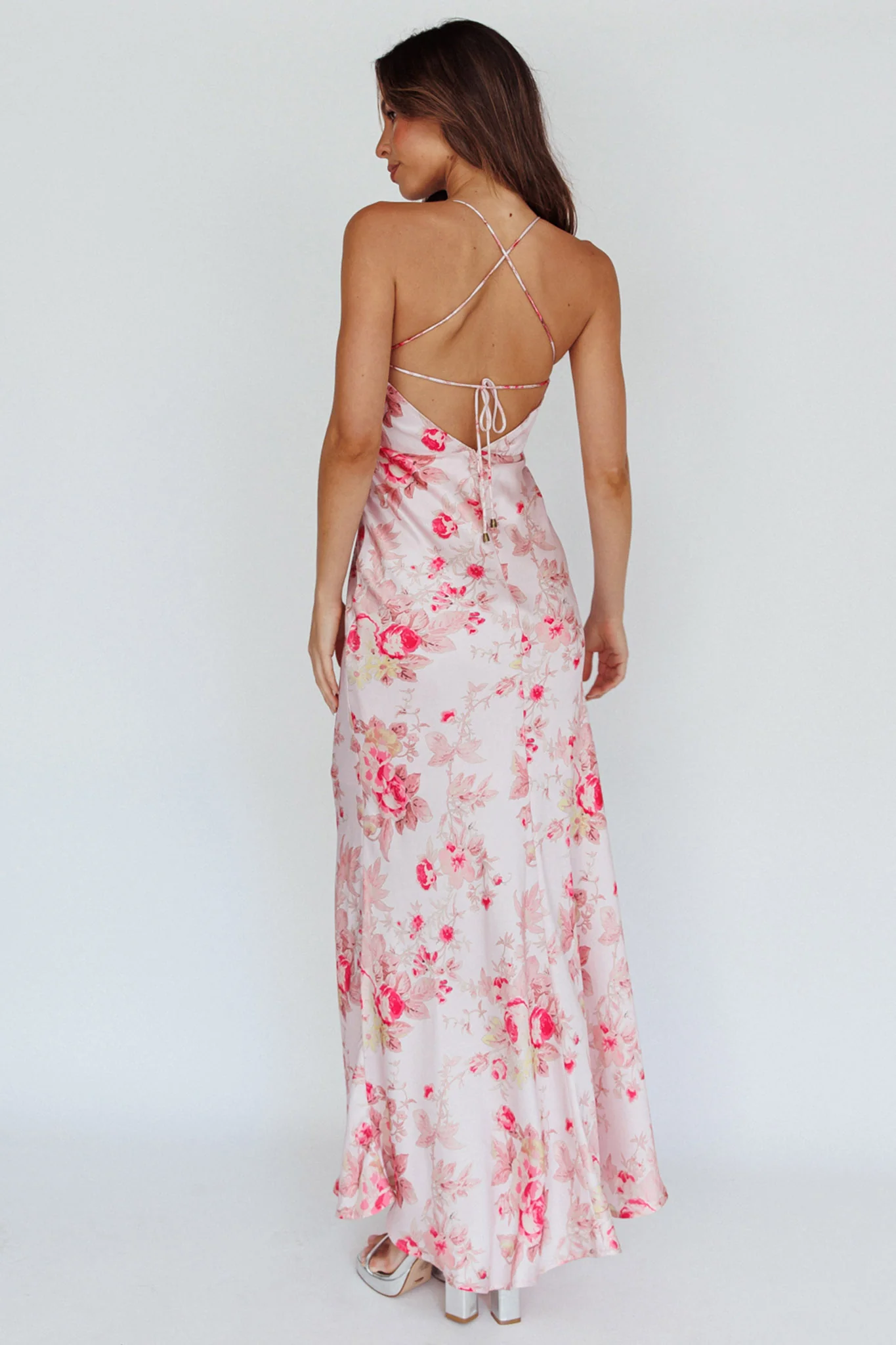 Alora Tie-Up Back Maxi Dress Floral Pink - Seraphlike