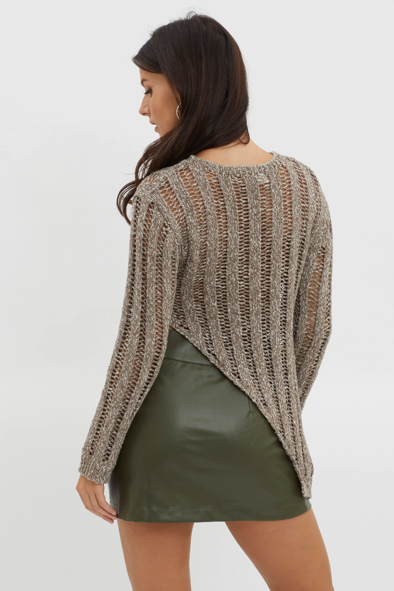 Evergreen Asymmetrical Hem Ribbed Knit Top Khaki - Seraphlike