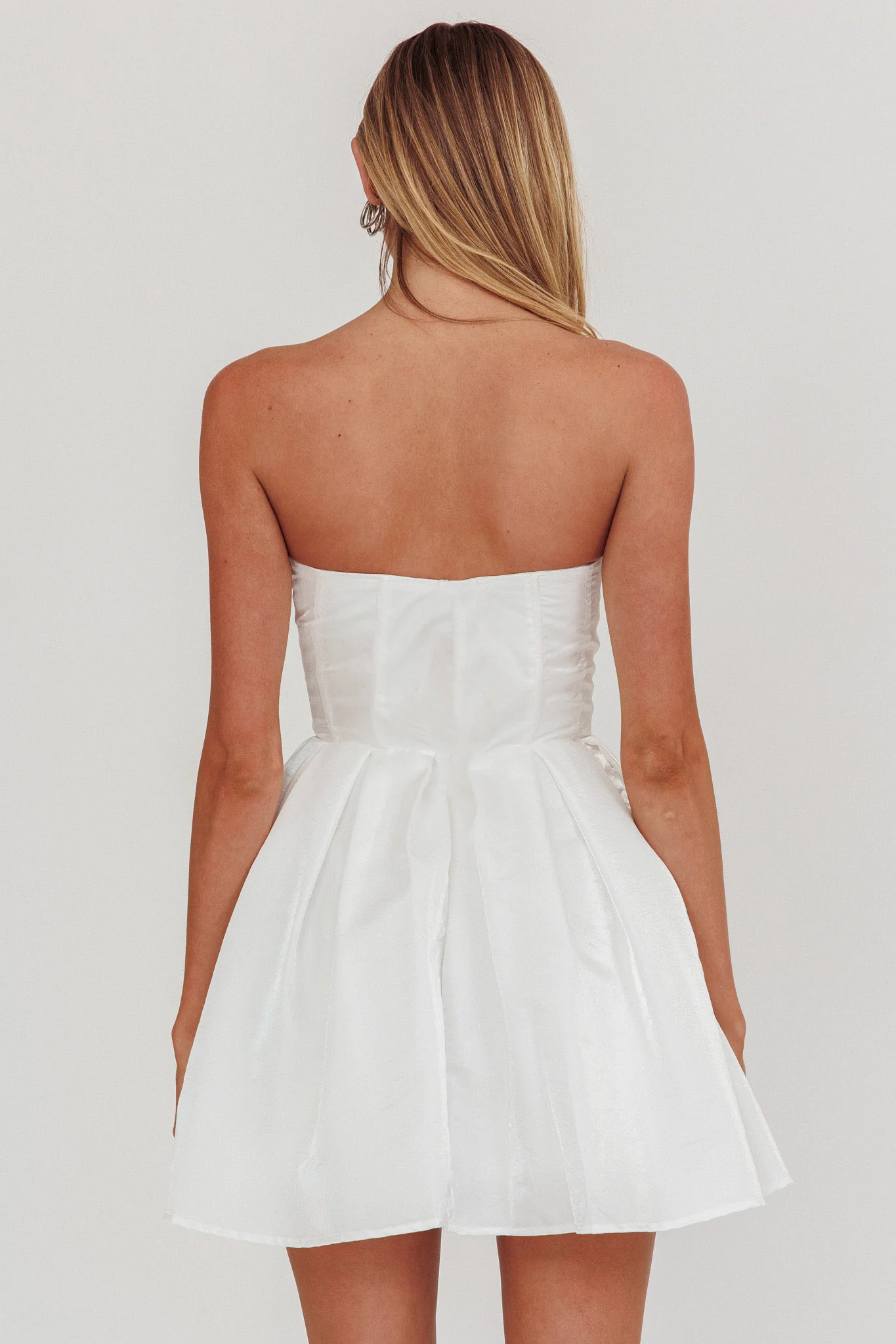 Loveless Strapless Flared Mini Dress Off White - Seraphlike