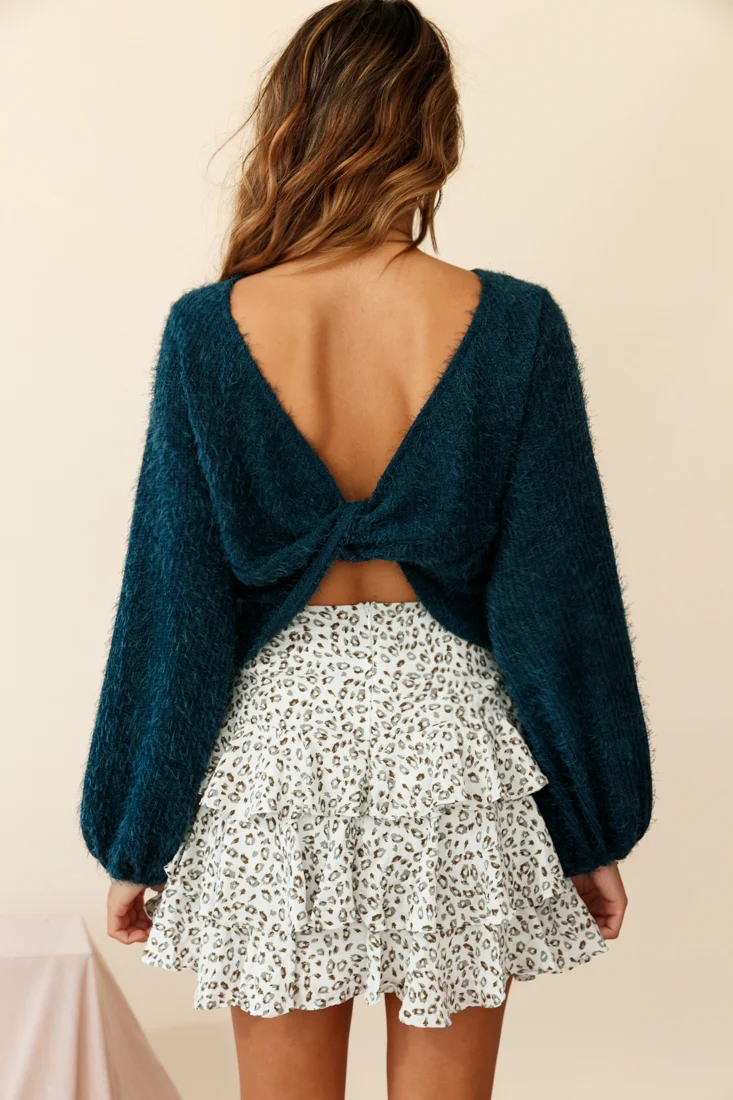 Adore Back-To-Front Twist Knit Crop Top Teal - Seraphlike