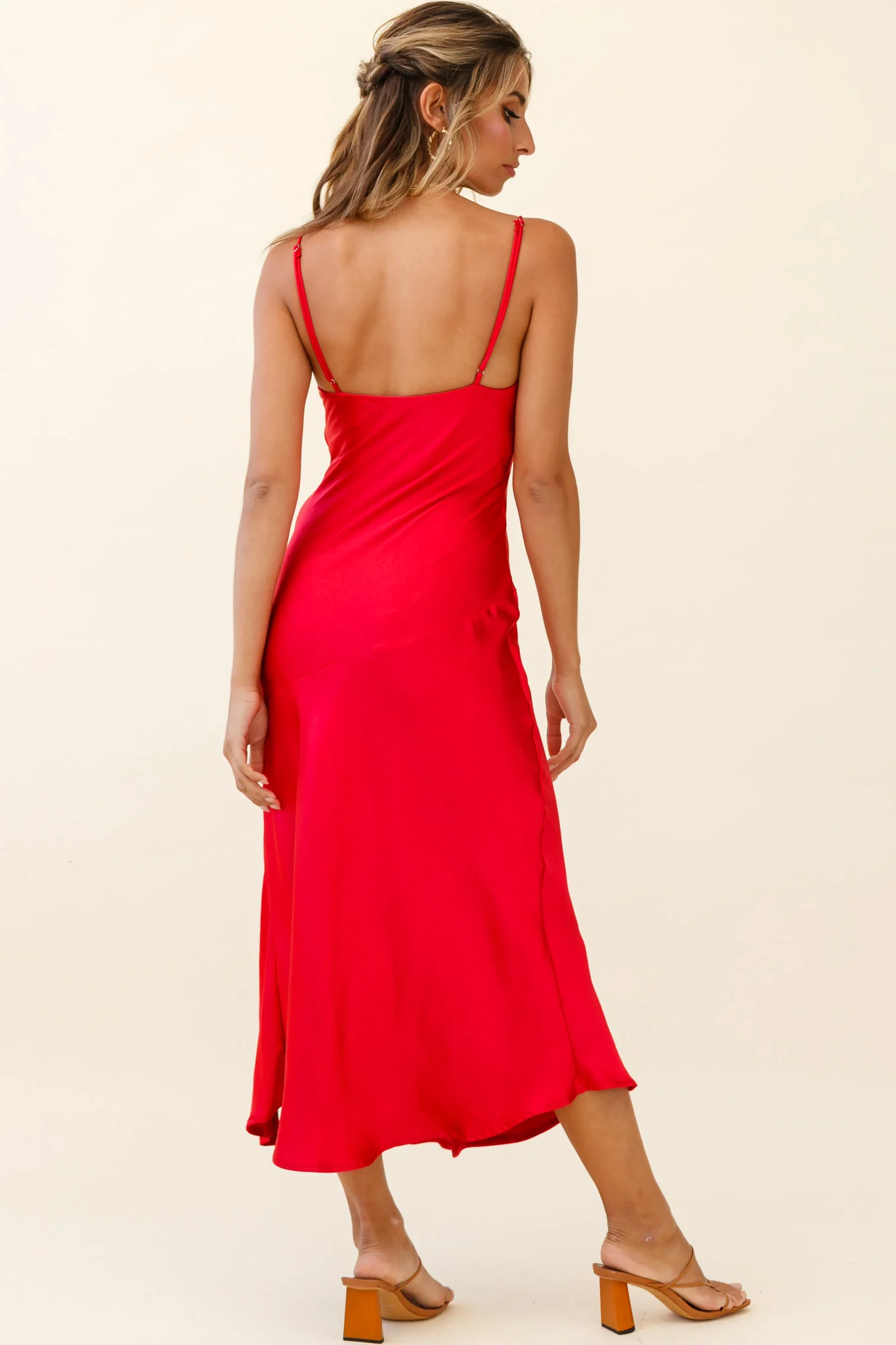 Downtown Cami Strap Front Split Midi Dress Wine - Seraphlike