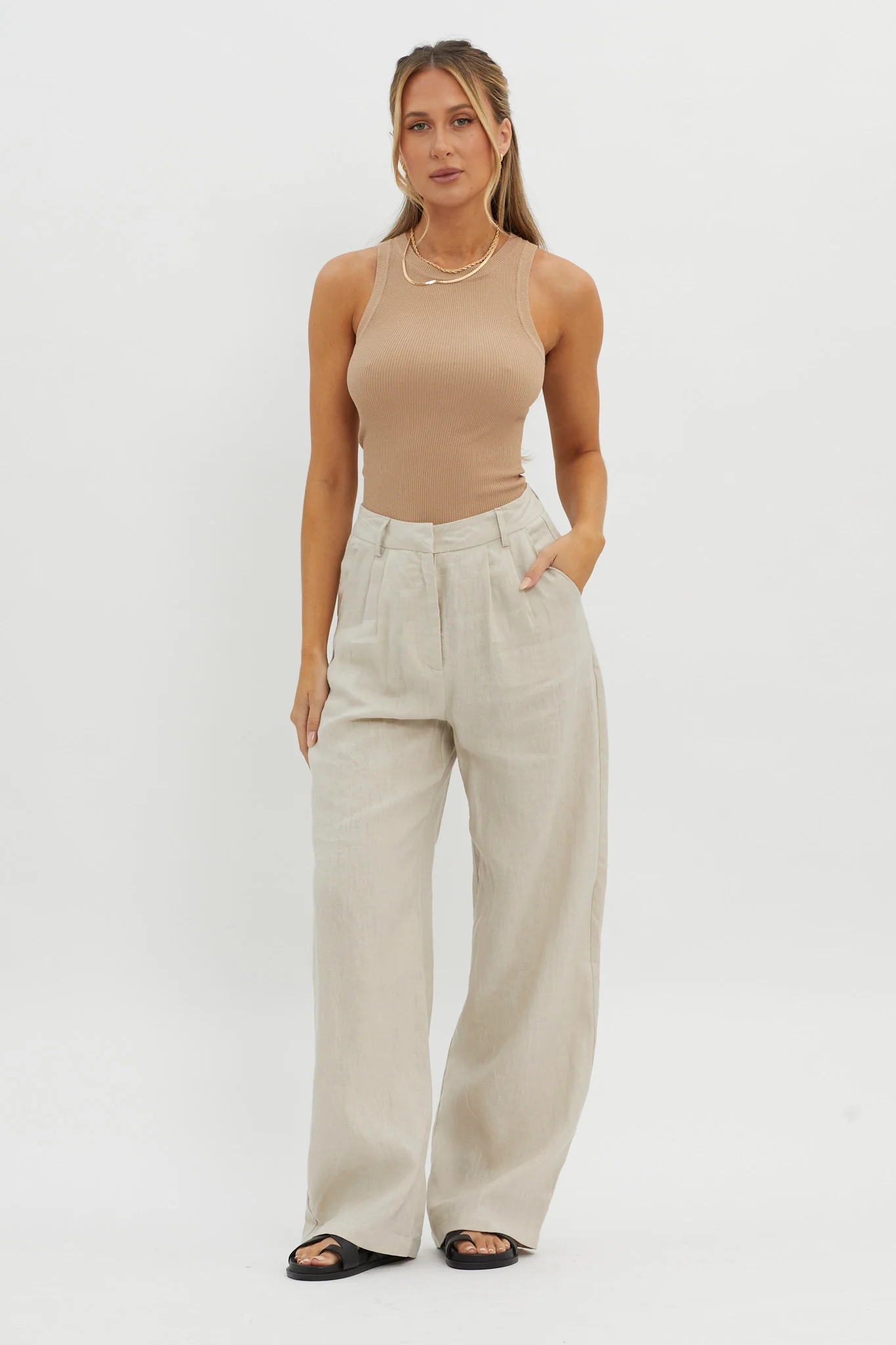 Level Up Ribbed Top Beige - Seraphlike