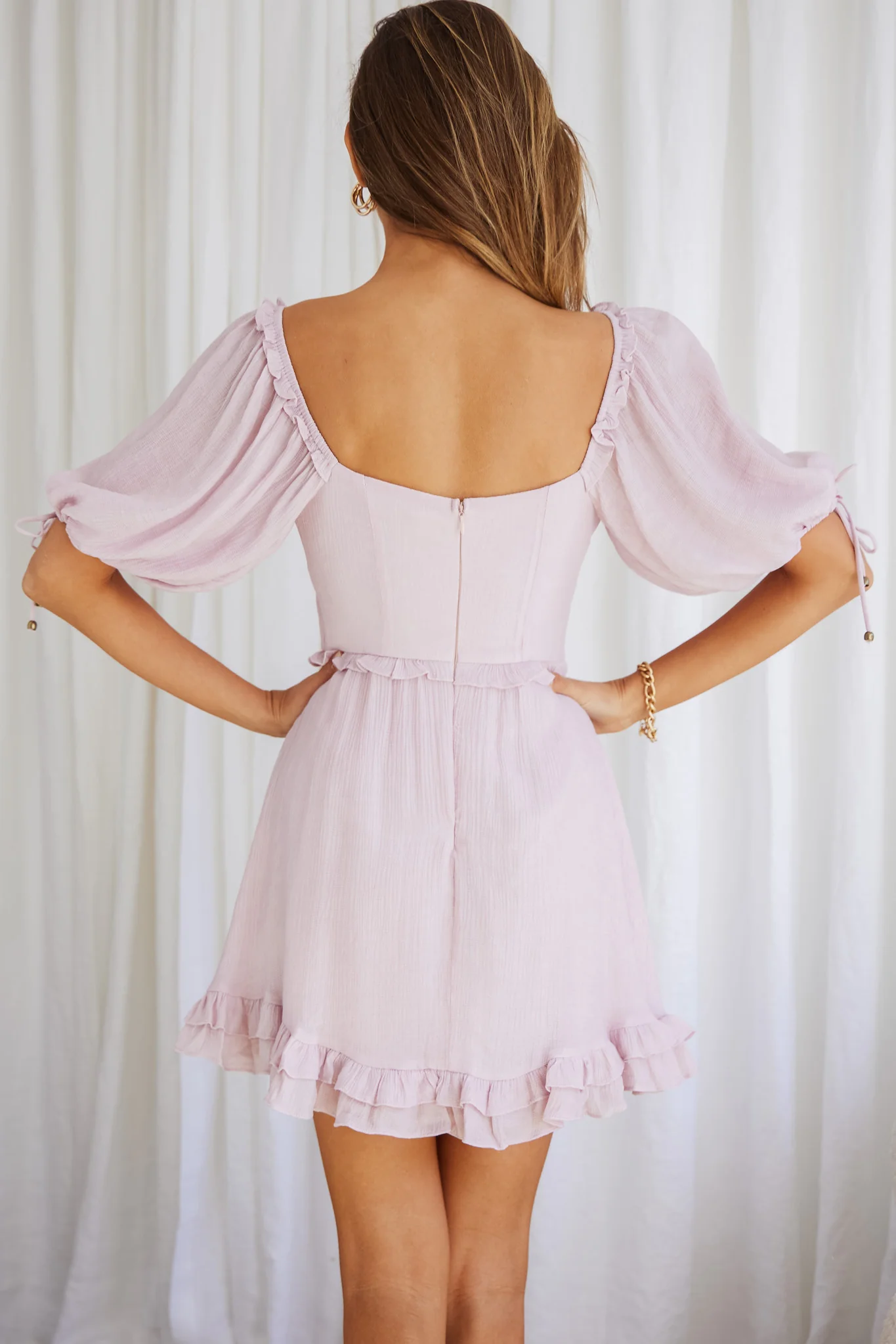 Kirra Puff Sleeve Ruched Bodice Dress Blush - Seraphlike