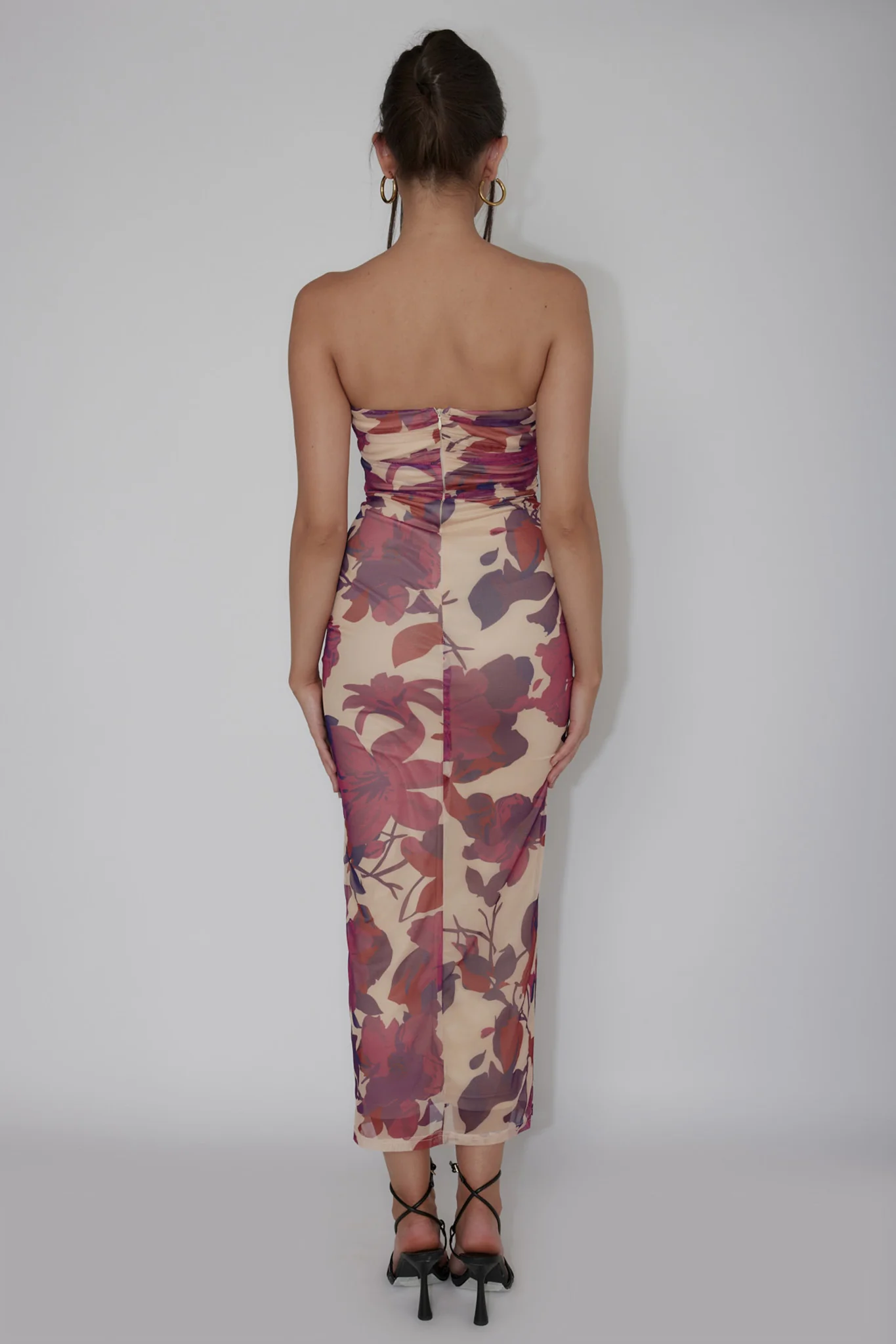 Lahita Strapless Midi Dress Floral Plum - Seraphlike