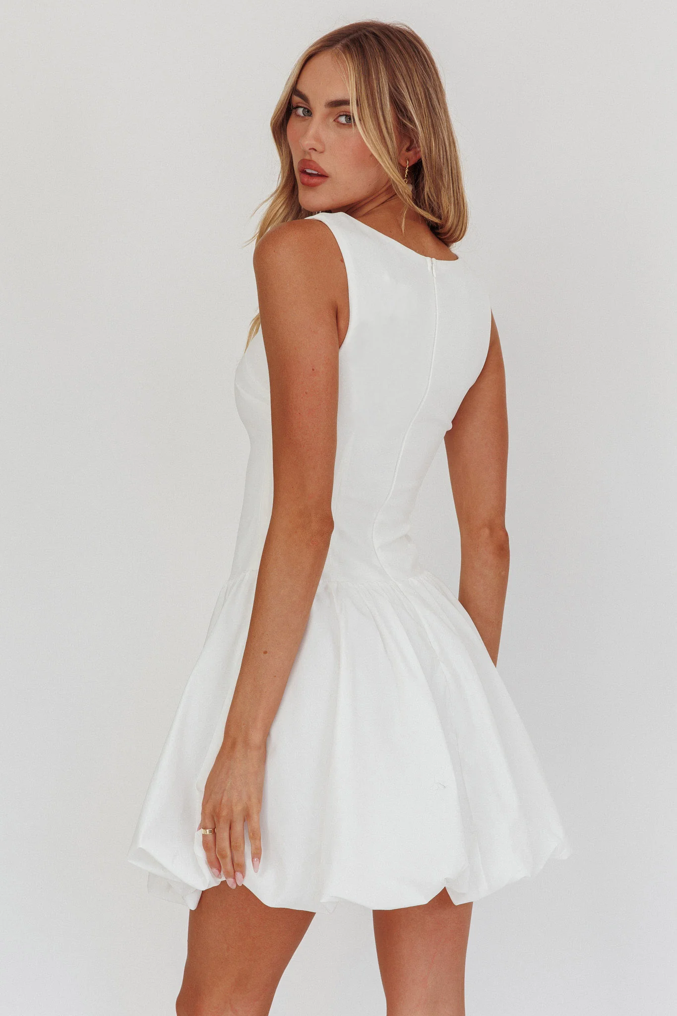 Like Art Square Neck Bubble Mini Dress White - Seraphlike