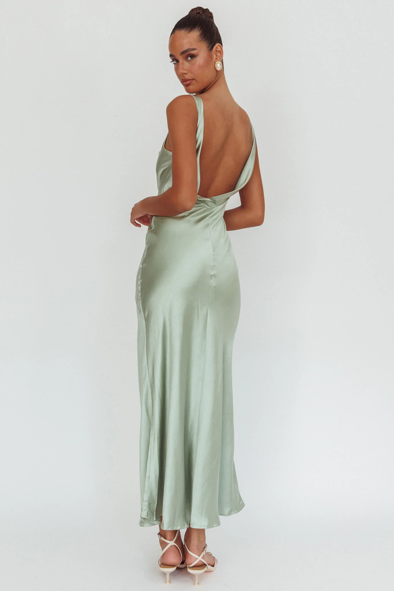 Good Intentions Cowl Neck Open Back Maxi Dress Sage - Seraphlike