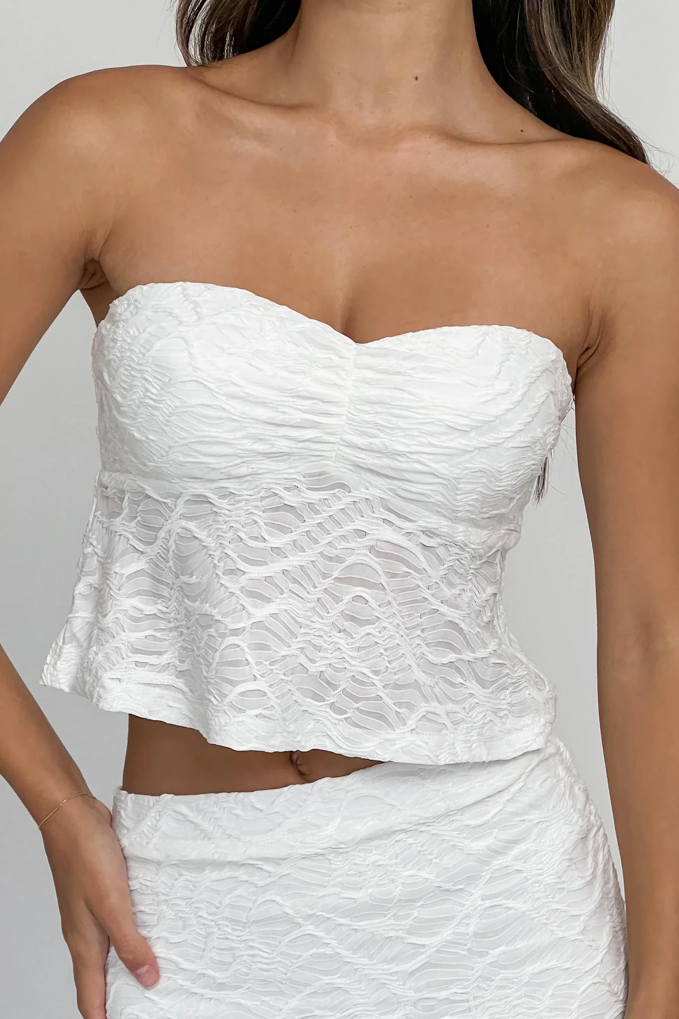 Chat Me Up Embellished Strapless Top White - Seraphlike