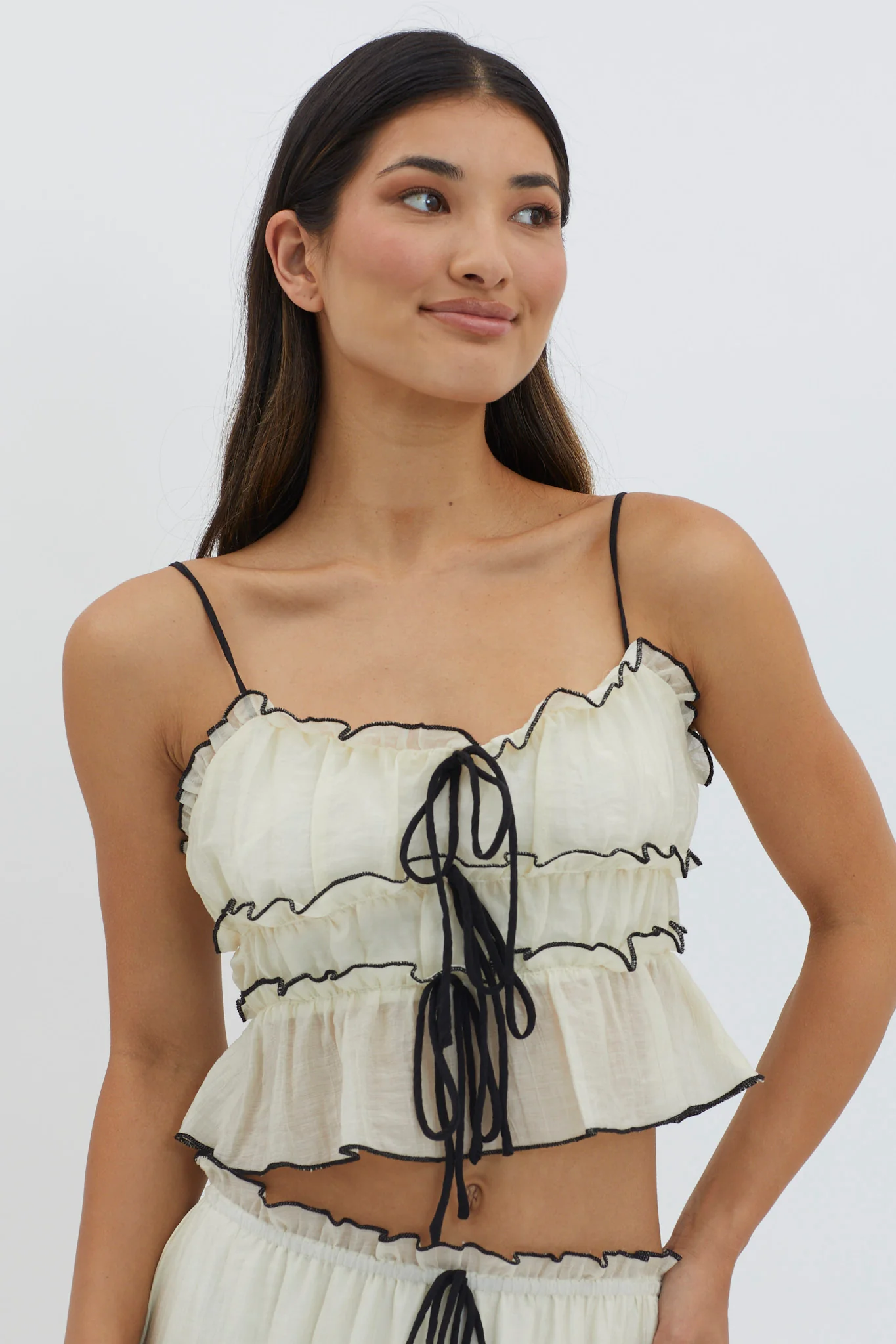 Maidens Tie Detail Overlock Top Cream - Seraphlike