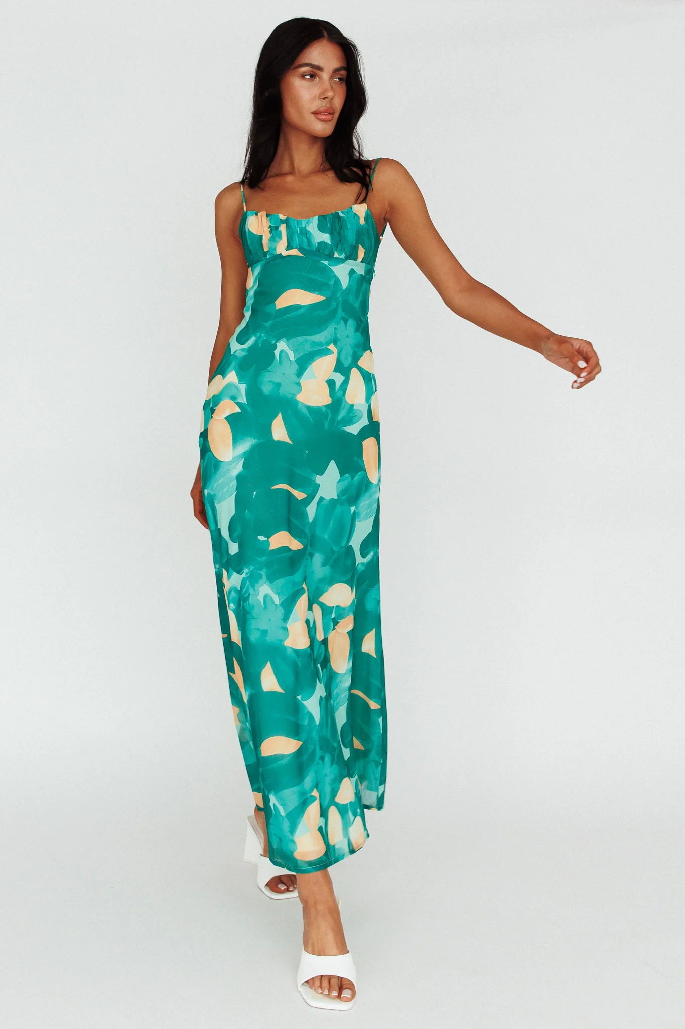 Nerida Twist Back Maxi Dress Print Green - Seraphlike