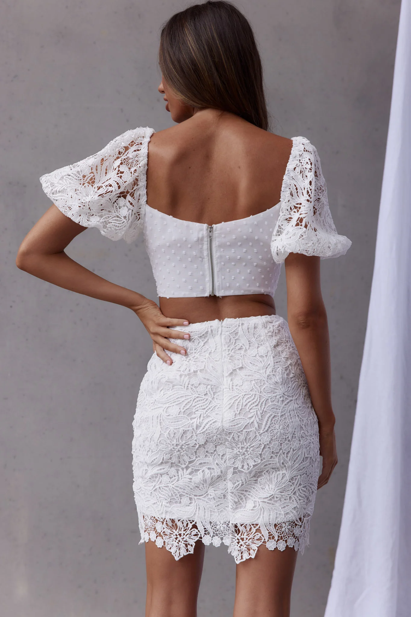 First Love Tied Bust Lace Dress White - Seraphlike