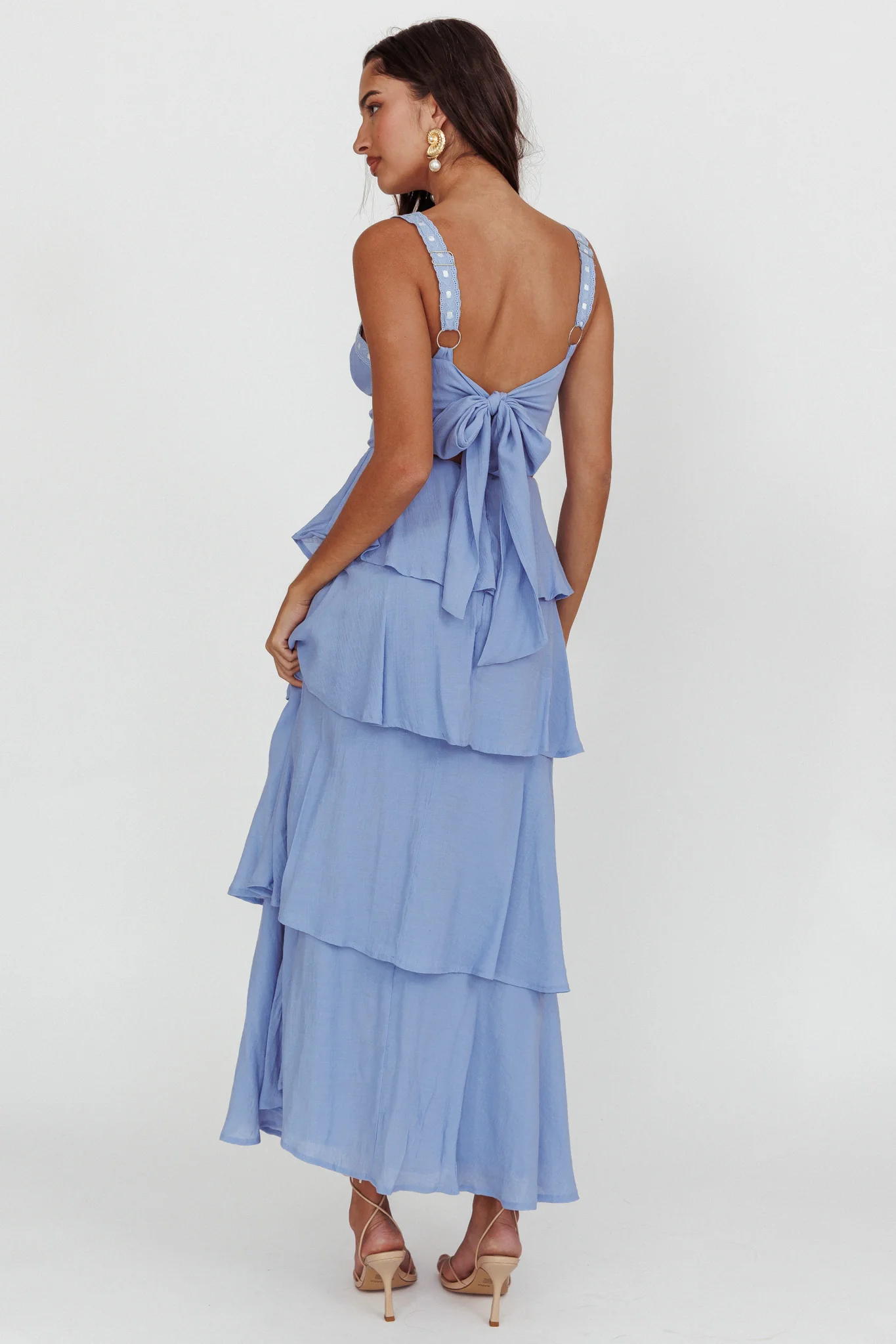 Provence Bloom Tiered Ruffle Maxi Dress Blue - Seraphlike