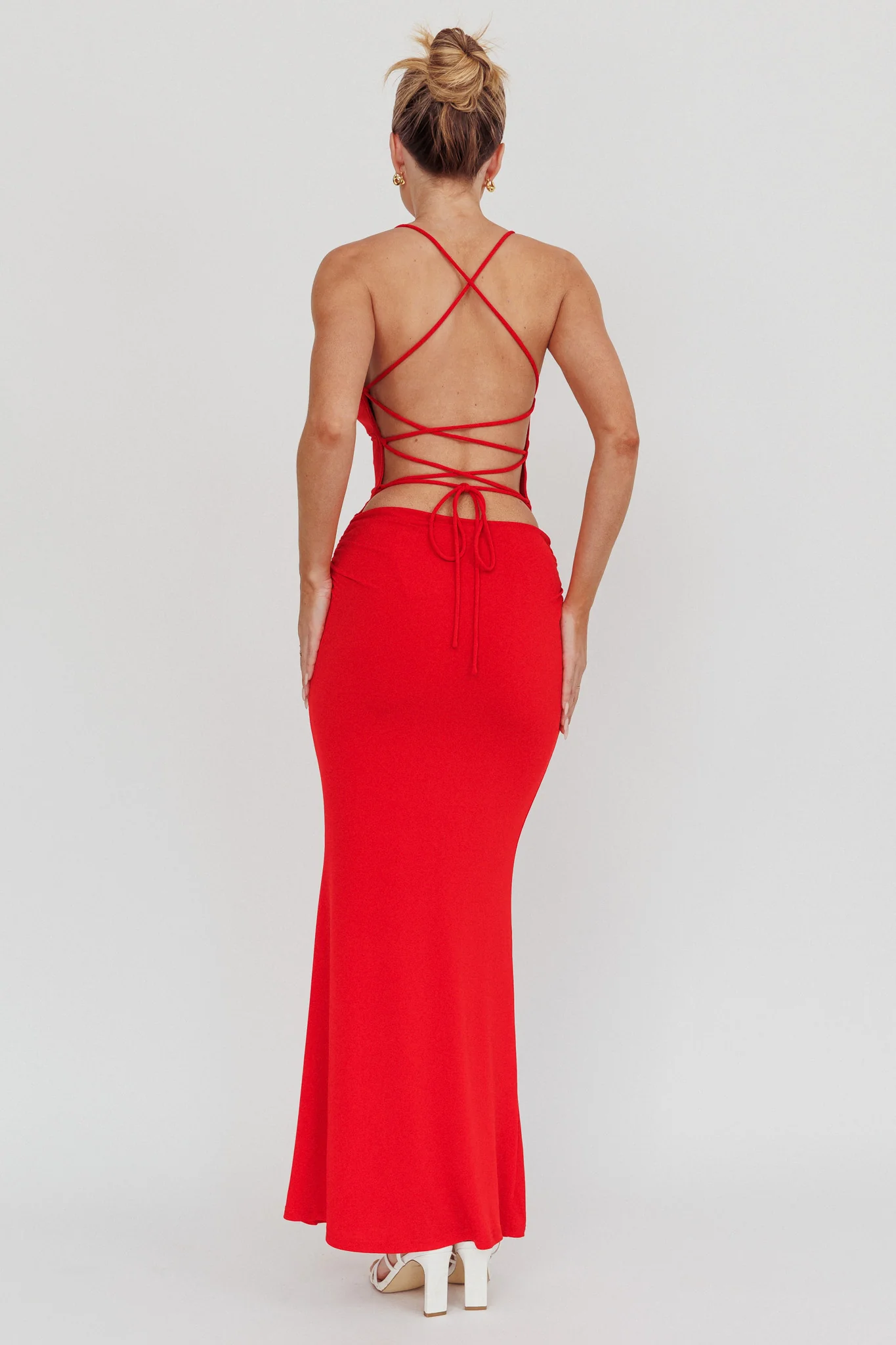 Ignite Rosette Backless Maxi Dress Cherry - Seraphlike