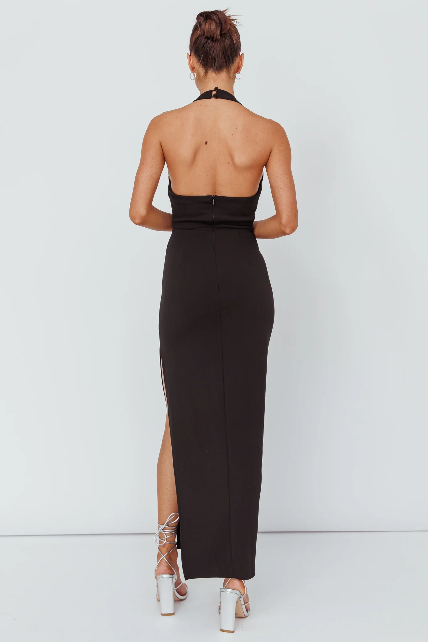 Leading Role Diamante Strap Halter Dress Black - Seraphlike