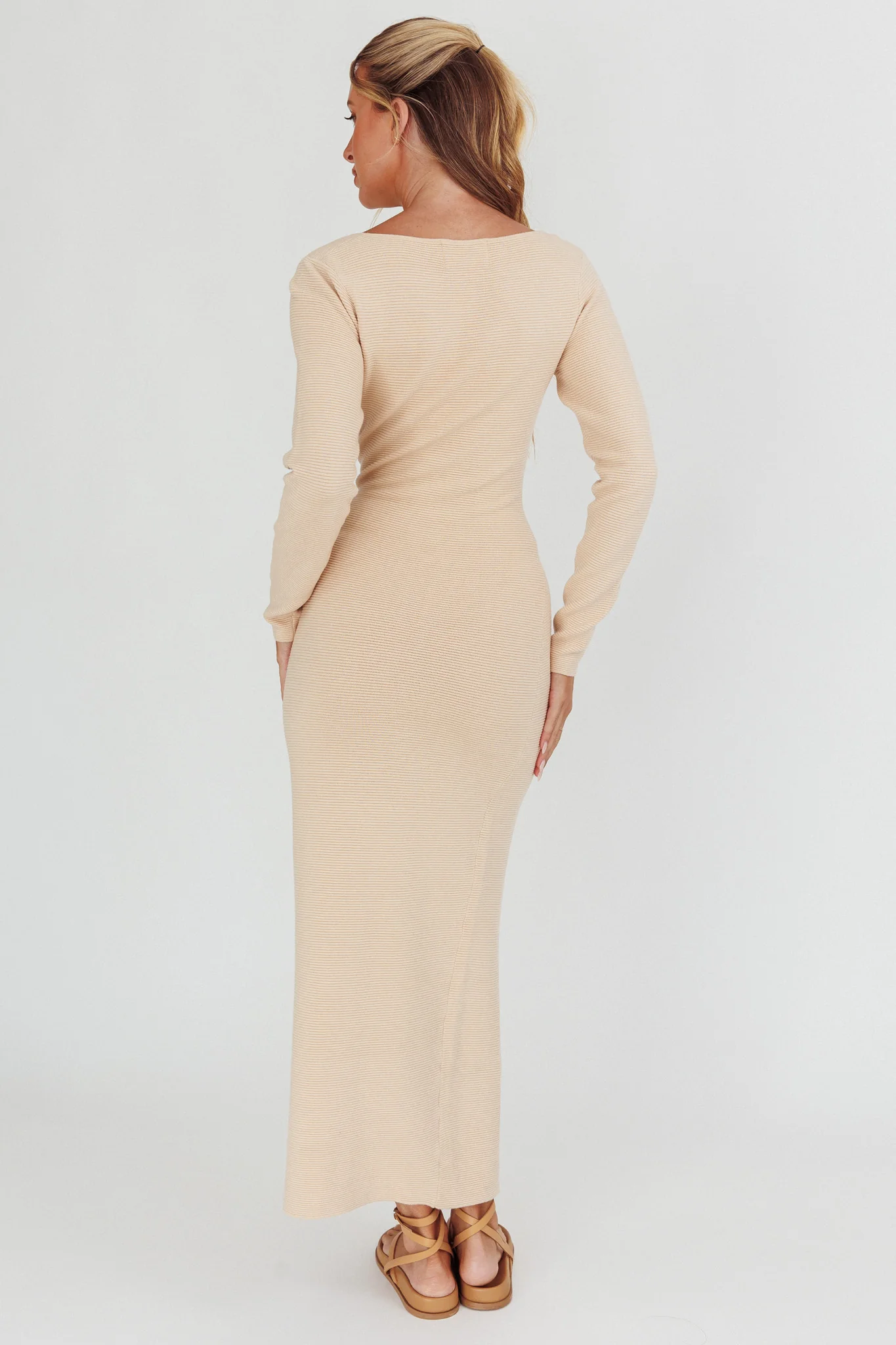 Merine Long Sleeve Knit Maxi Dress Sand - Seraphlike
