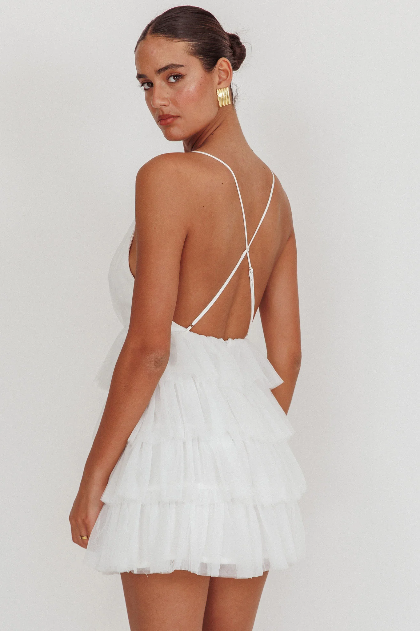 Auguste Tiered Ruffle Tulle Mini Dress White - Seraphlike