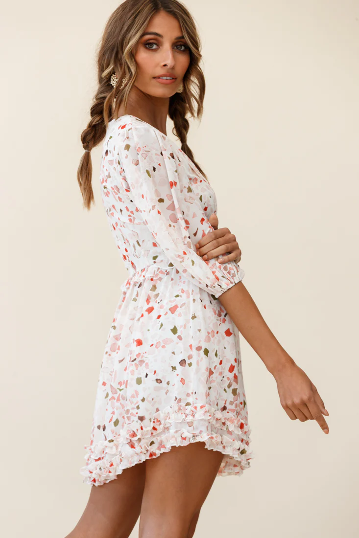 Born Free Shirring Detail Frill Trim Dress Pink Multi - Seraphlike