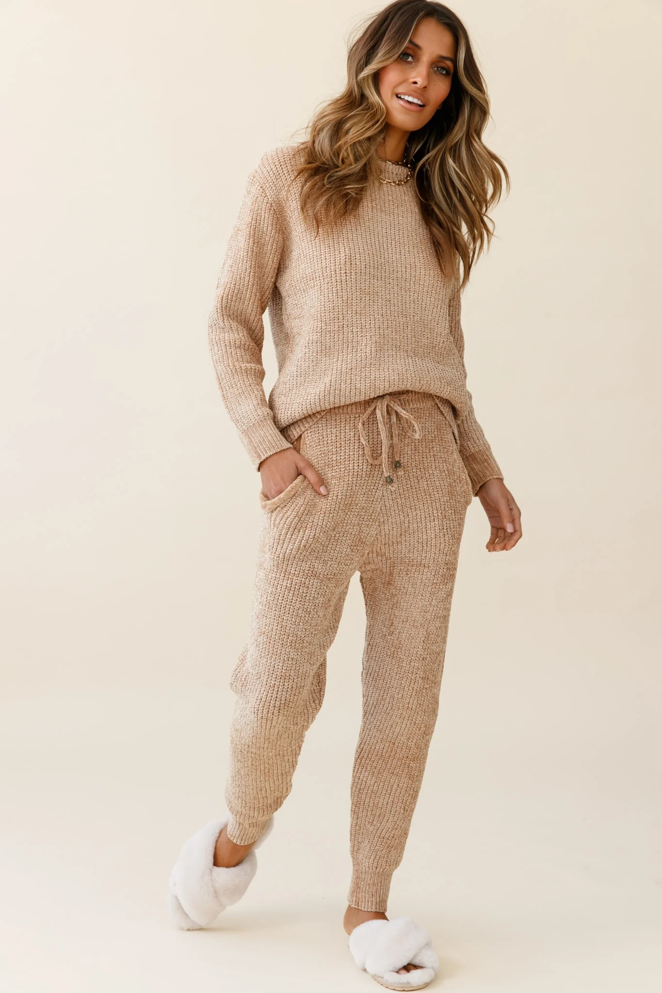 Robin Long Sleeve Ribbed Knit Sweater Tan - Seraphlike