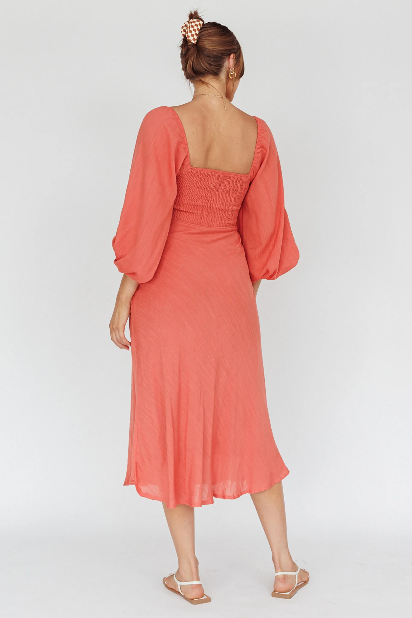 Betina Twist Bust Long Sleeve Midi Dress Lipstick - Seraphlike