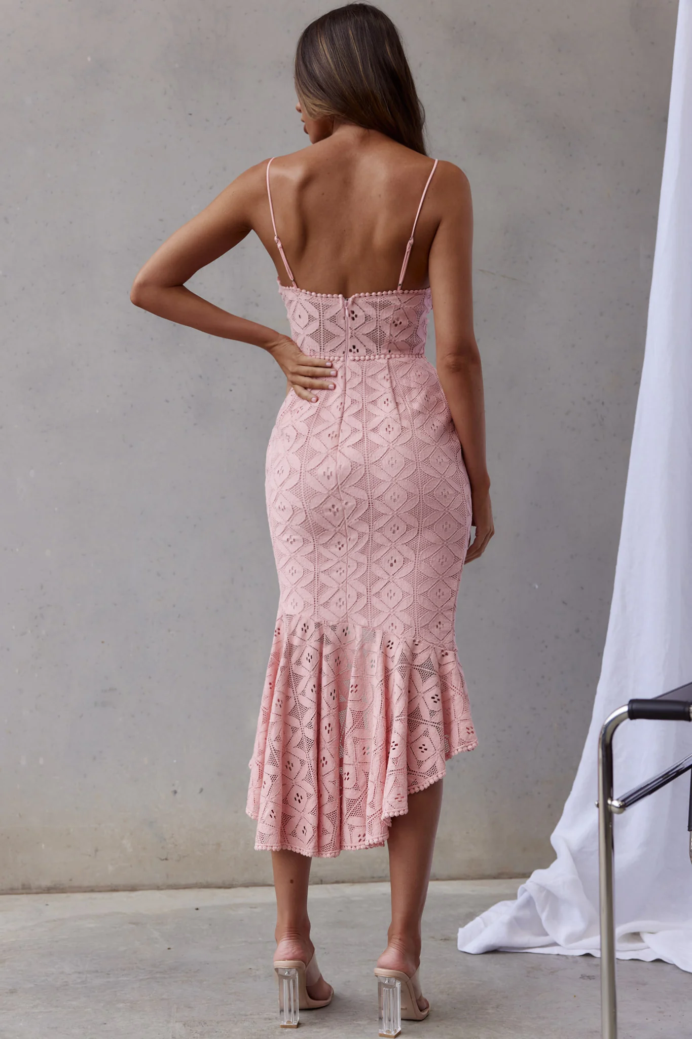 Talk About Me High Low Hem Circle Trim Midi Dress Blush - Seraphlike