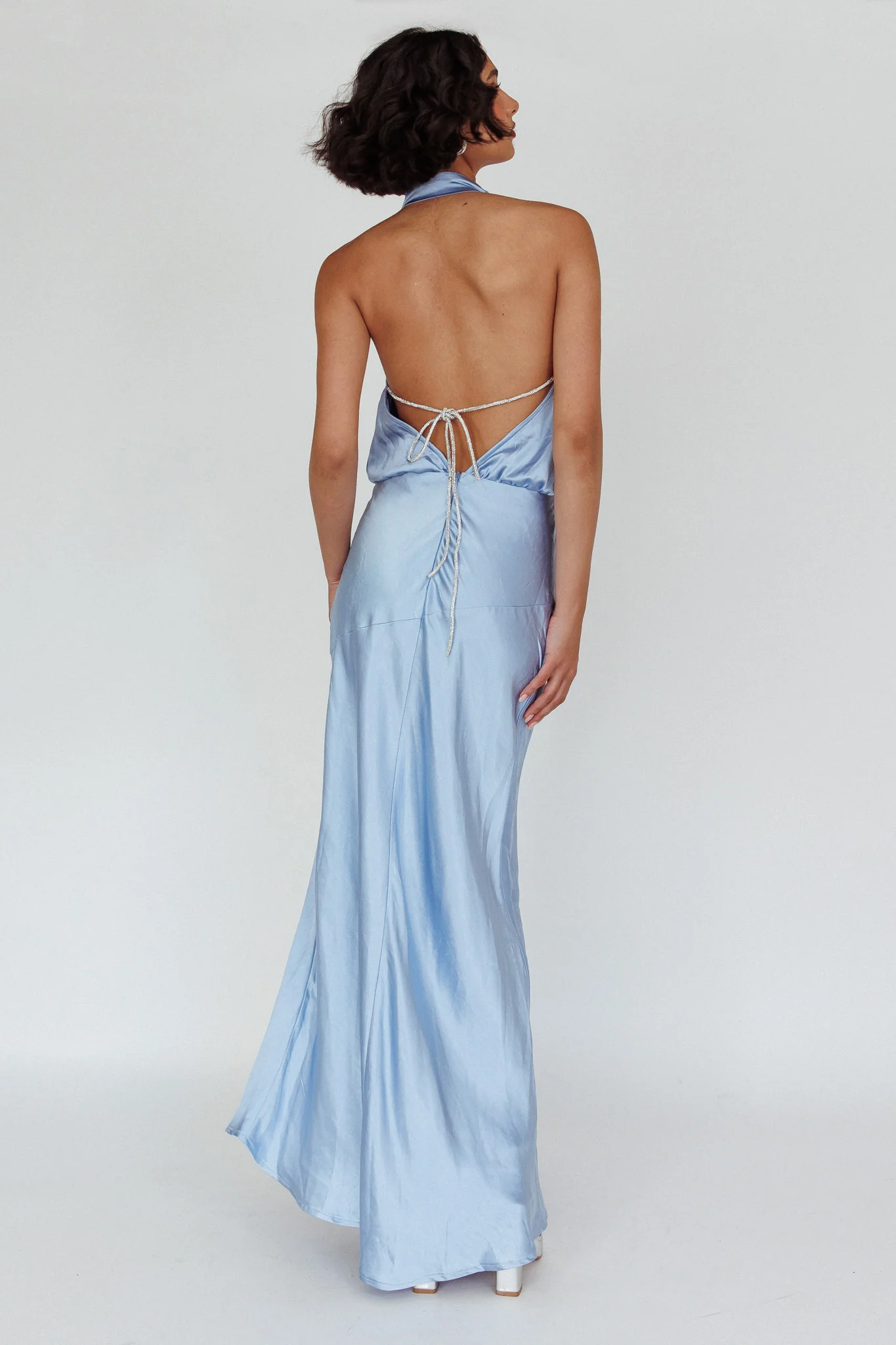 Amalfi Sunset Cowl Halterneck Maxi Dress Sky - Seraphlike