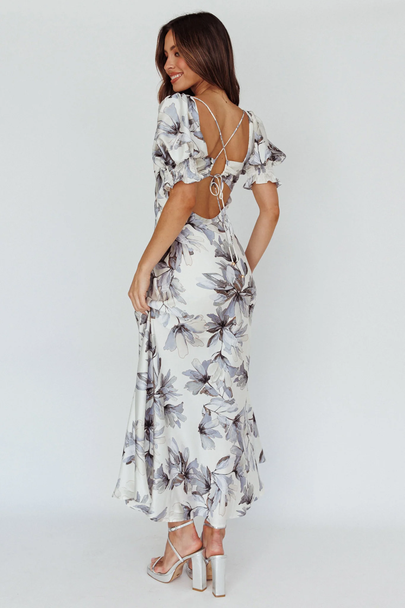 Brigita Tied Back Maxi Dress Floral Blue - Seraphlike