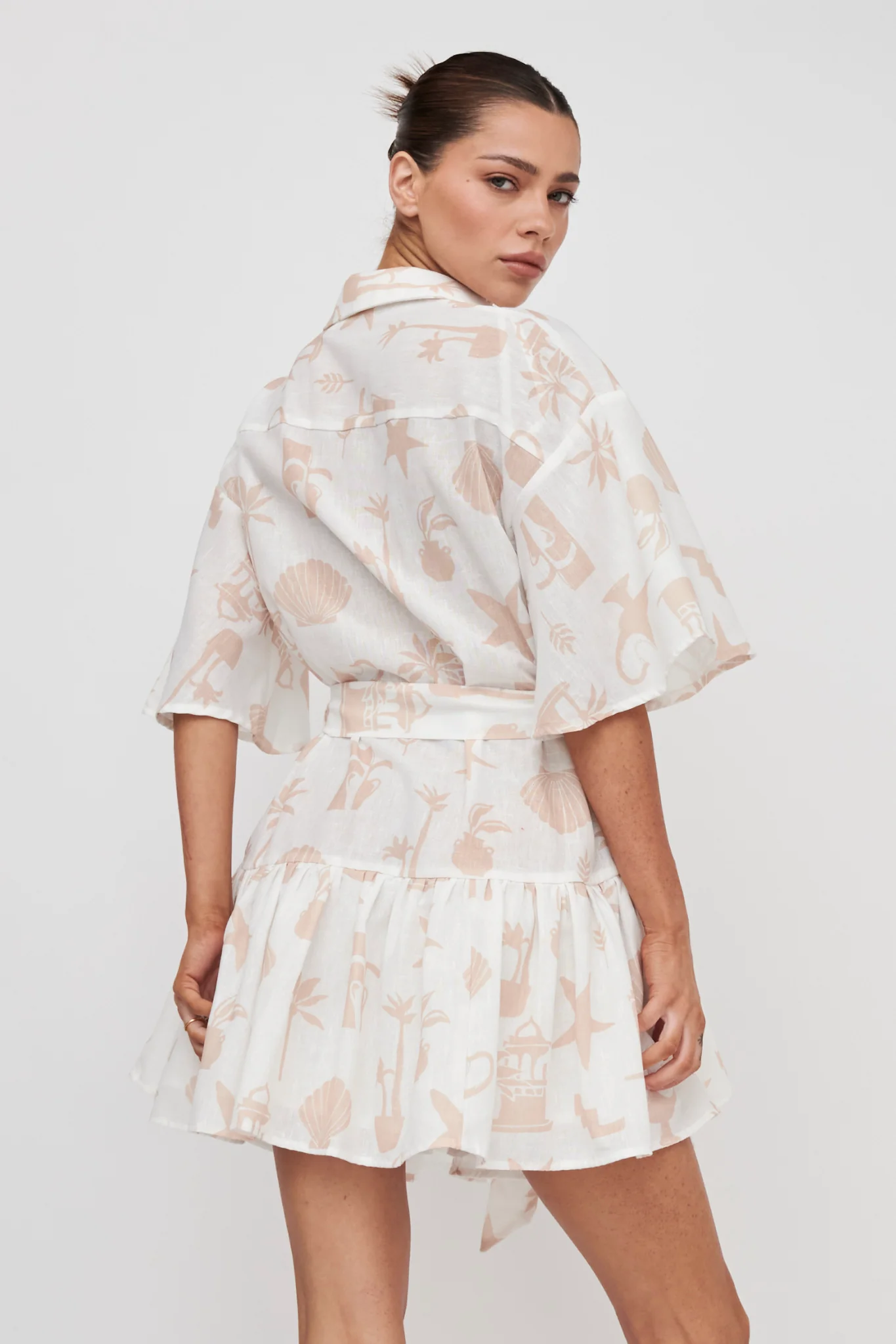 Day Trip Waist Tie Collared Dress Beige - Seraphlike