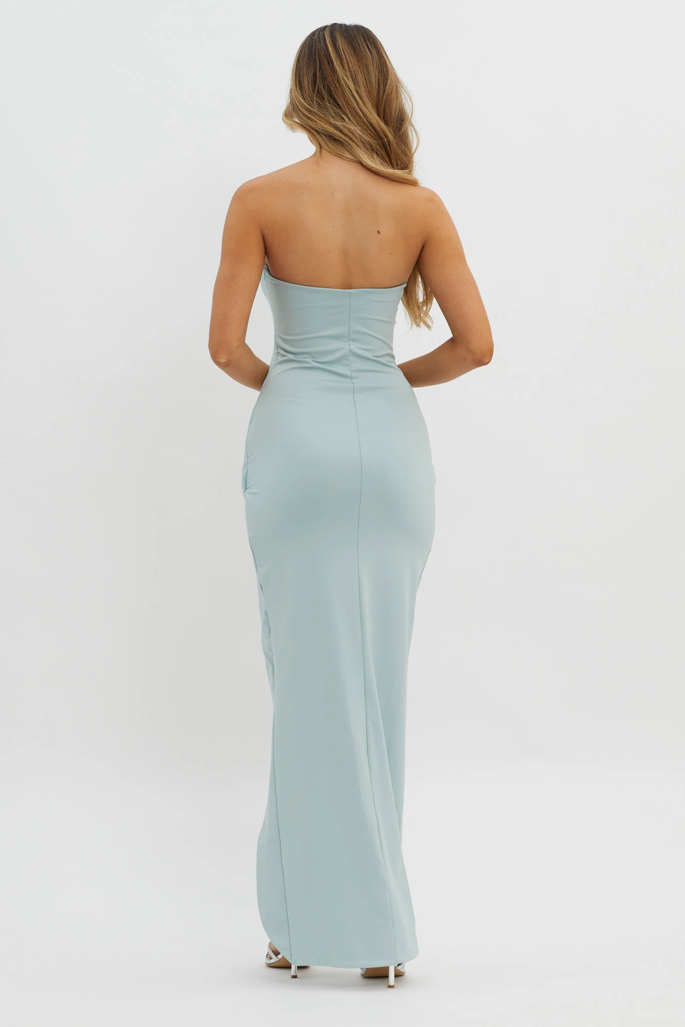 Evette Strapless Split Maxi Dress Sage - Seraphlike
